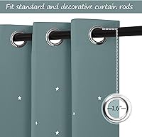Vista 5 de NICETOWN Cortinas opacas azul grisáceo con estrellas para dormitorio infantil, con ojales, con aislamiento térmico, para oscurecer la habitación