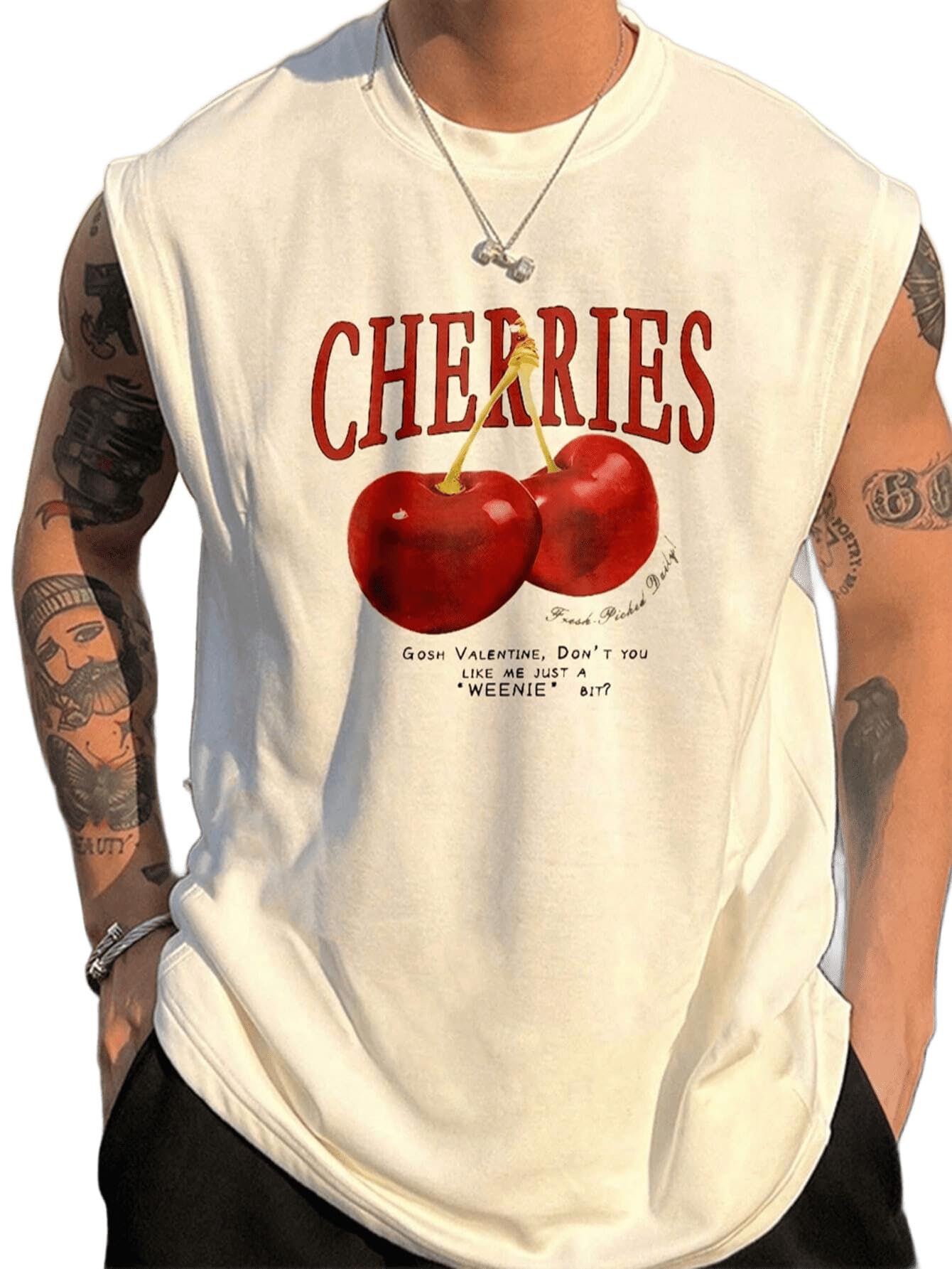 SXV STYLE Cherries Graphic Tank Top, Sleeveless Cotton T-Shirt, Vintage Valentine Printed-picture-12