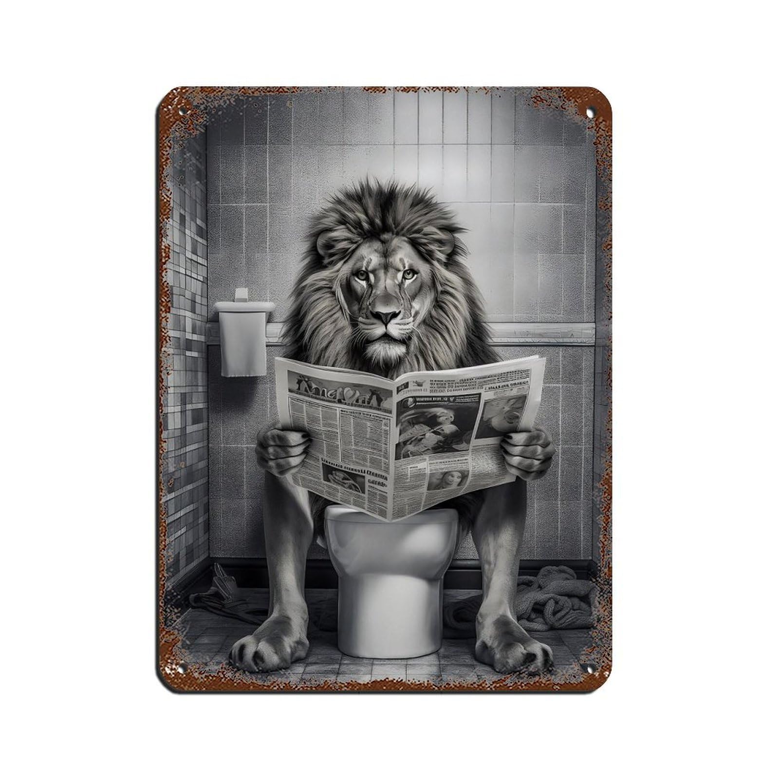 Lion, Bathroom Art Poster（1） Tin Sign Vintage Metal Pub Club Cafe Bar Home Wall Art Decoration Poster Retro 12x16inch(30x40cm)