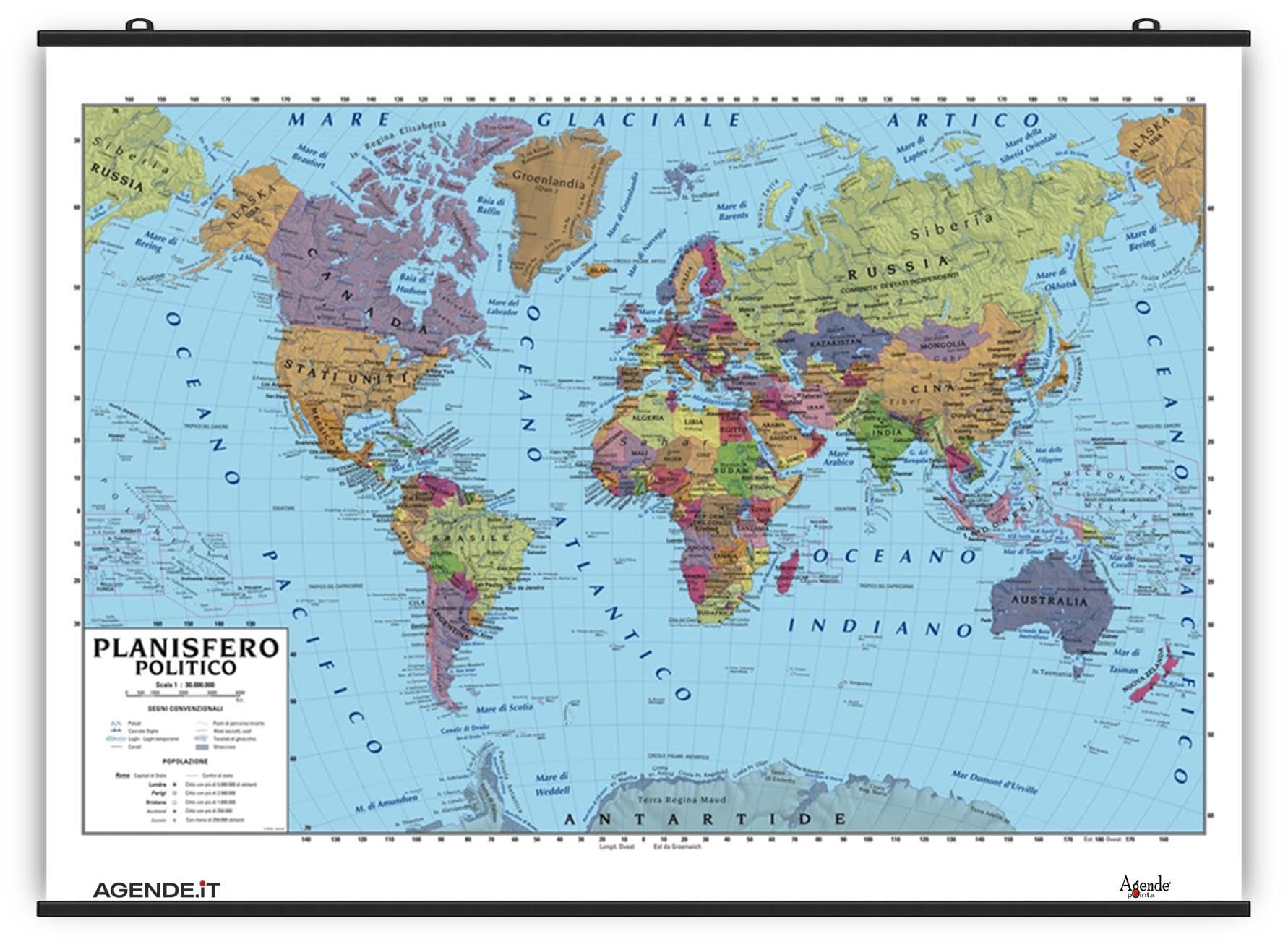 Carta Geografica Murale Planisfero Mondo 100x140 Scolastica Bifacciale Fisica E
