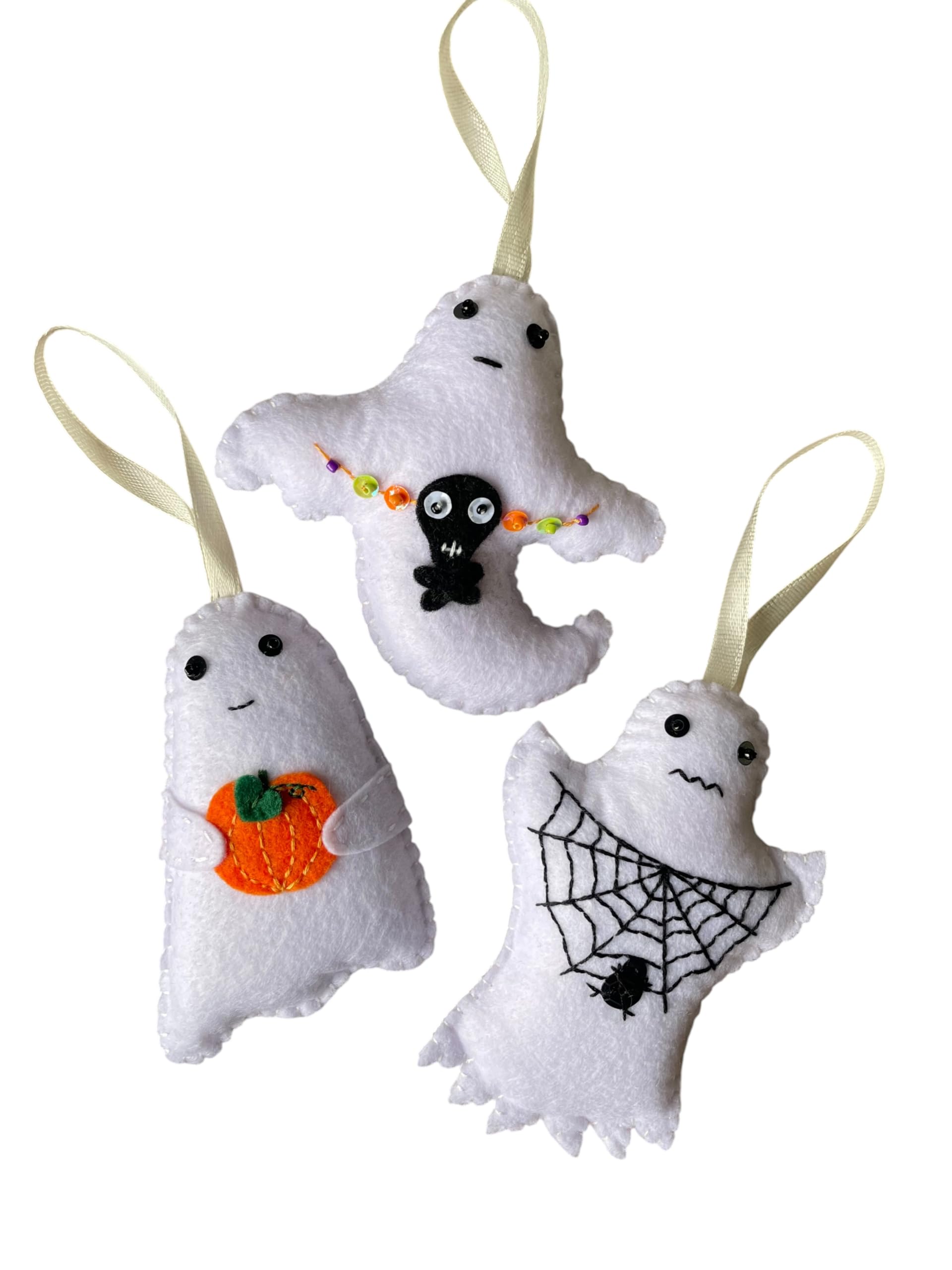 Handmade felt Halloween decorations little cute ghosts (3 Ghosts set)