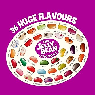 The Jelly Bean Factory, Jelly Beans Gift 700 g Jar of Sweets, Gluten Free - 36 Natural, Huge Fruit Flavours, Chewy, Retro American Sweets for Kids, Adults, Birthday - Gourmet Pick and Mix Jellybeans