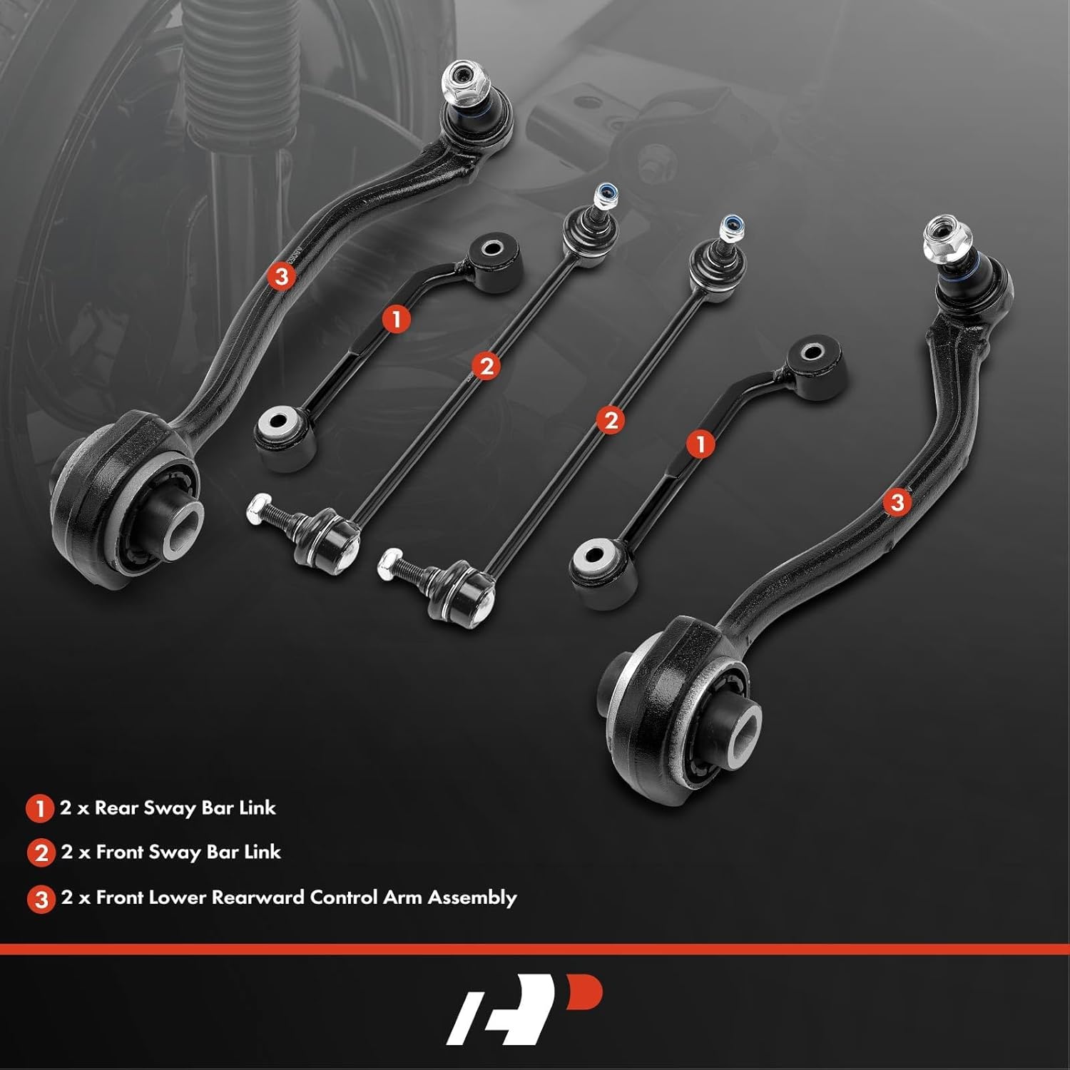 A-Premium Set of 6, Front Rearward Lower Control Arm, Front & Rear Sway Bar Link, Compatible with Mercedes-Benz - 2001-2009 - C230 C240 C320 C280 C350 & CLK320 CLK350 CLK500 CLK550 & C32 AMG