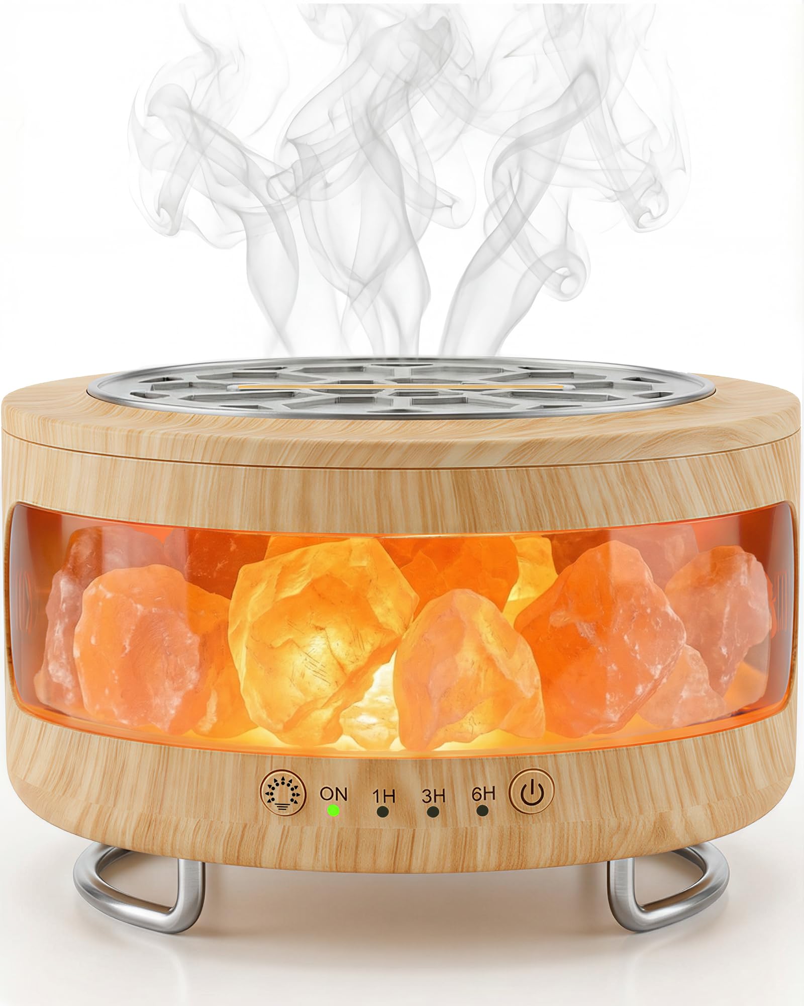 BZGG 4-in-1 Ultrasonic Essential Oil Diffuser & Himalayan Salt Lamp, Humidifier & 7-Color Night Light,Timer,Ultra-Quiet Operation and Auto Shut-Off for Bedroom,Office,Yoga Studio Relaxation, Light — image 1