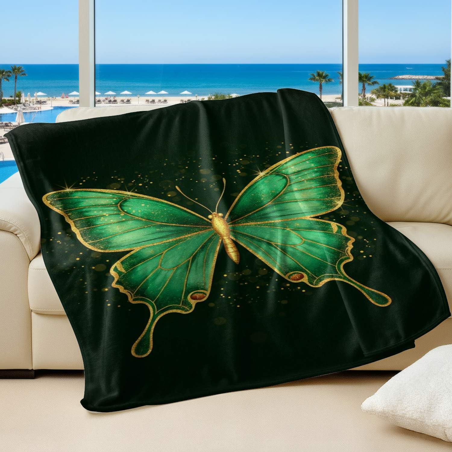 Couverture flanelle papillon jeté de lit adulte 180x200 plaid canapé motif féerique