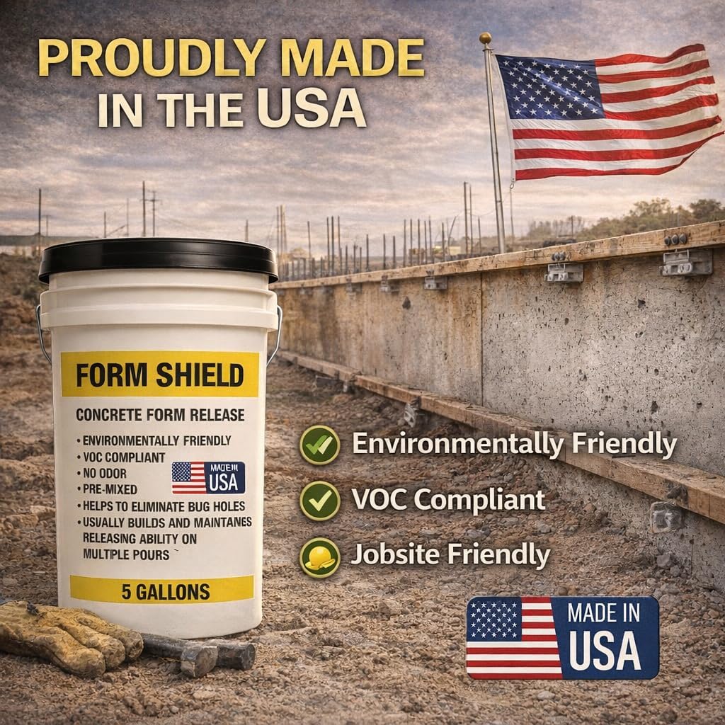 Form Shield Concrete Form Release Agent – Water-Based, VOC-Compliant, Non-Toxic Mold & Form Release for Concrete – Leaves Clean, Bug-Hole-Free Finish & Extends Form Life