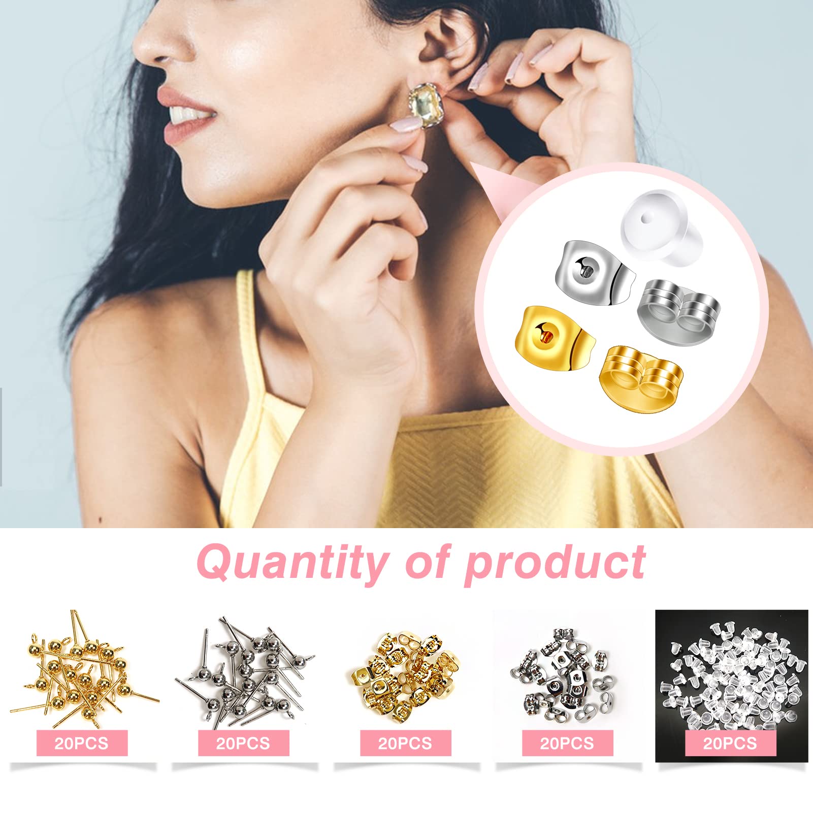 Kit Orecchini Fai Da Te TOAOB | 40 Basette + 80 Chiusure | Acciaio Inox - Foto 7