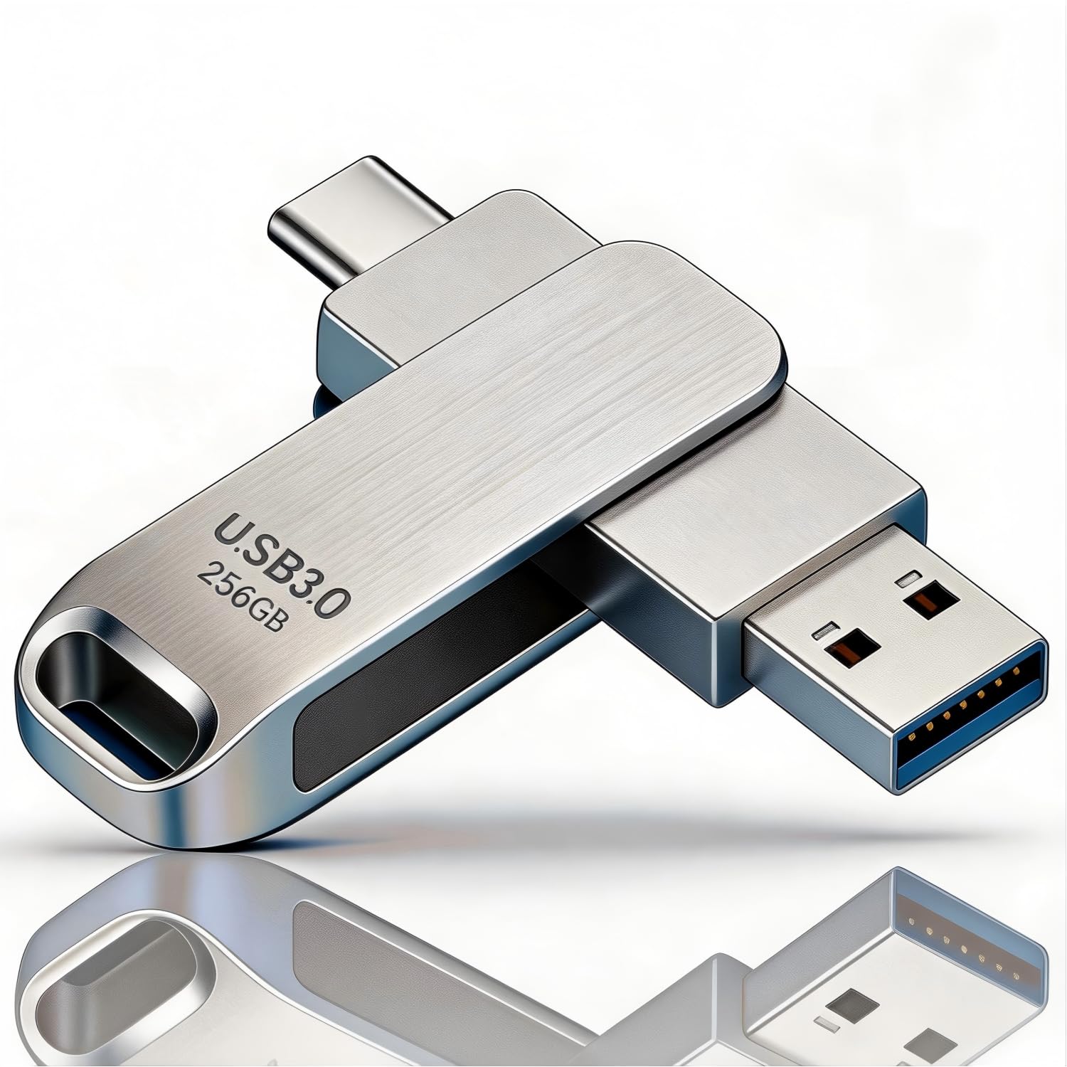 Memoria USB C 256 GB,USB 3.0,Dual Drive Pendrive Tipo C y USB OTG Interfaces duales,Plata Carcasa de Metal Elegante y Duradera,Compatible con Smartphones, Android, iOS,PC, Mac