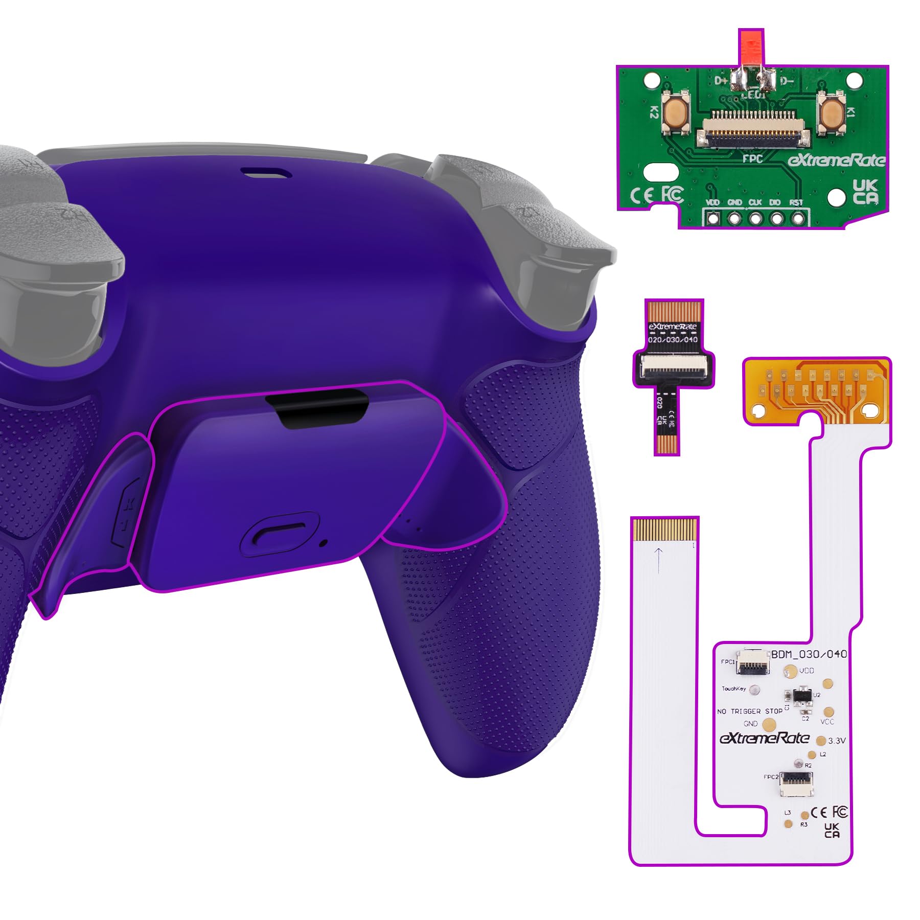 eXtremeRate Galactic Purple Rubberized Grip Programable Rise V3 Remap Kit for PS5 Controller BDM-030 040 050, Upgrade Board Redesigned Bottom Shell