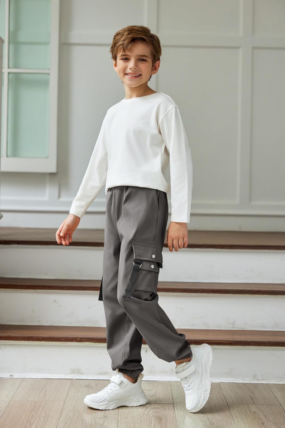 Arshiner Boys Cargo Joggers Pants Kids Elastic Waist Casual Pants Lightweight School Pants with 4 Pockets 5-12 Years - Image 2