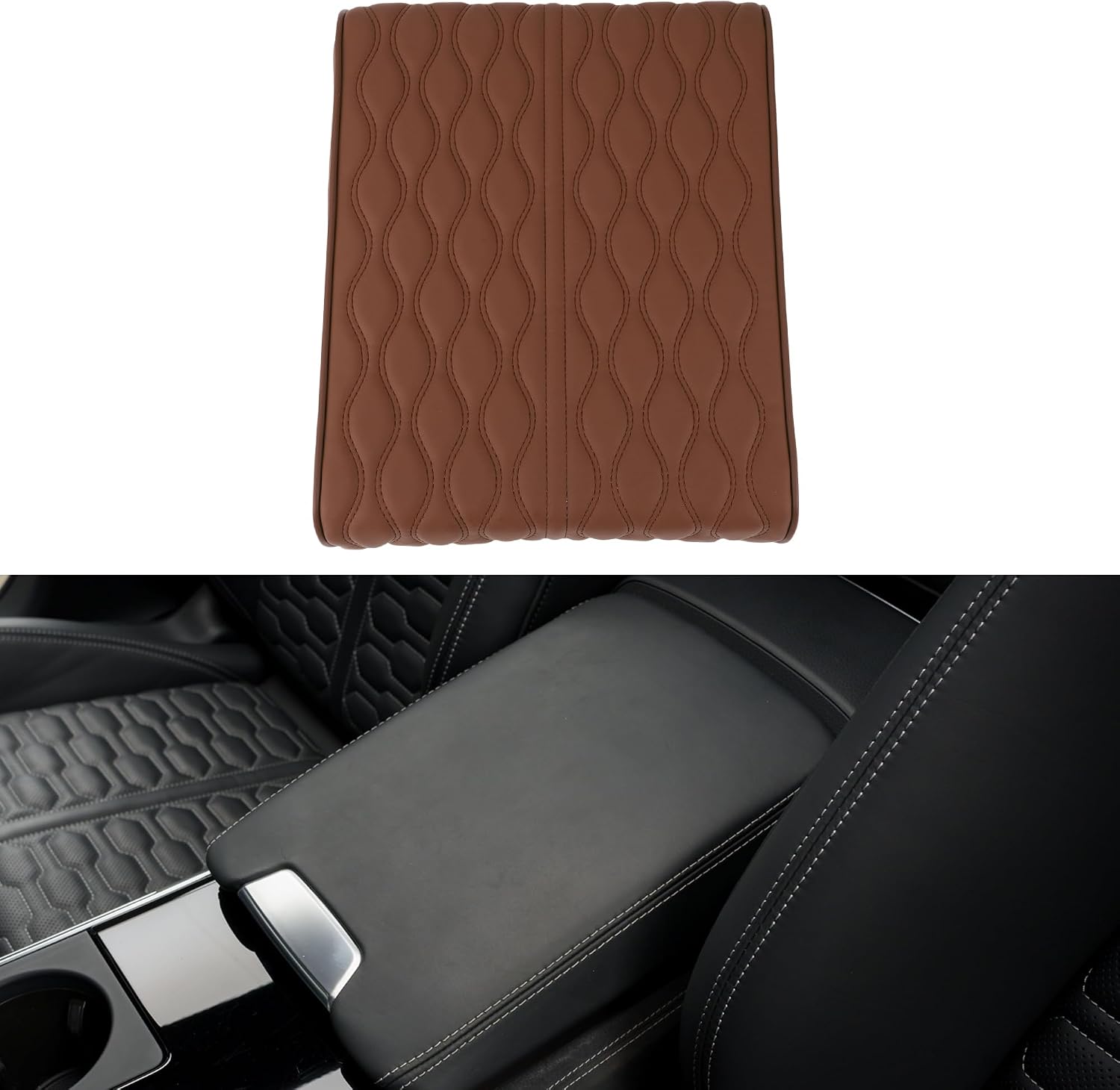 Universal Center Console Cover Car Armrest Cover Middle Console Cover Lid for Most Vehicle SUV Car Sedan 1417"x11.02"x2.56" Brwon Leather, Memory Foam