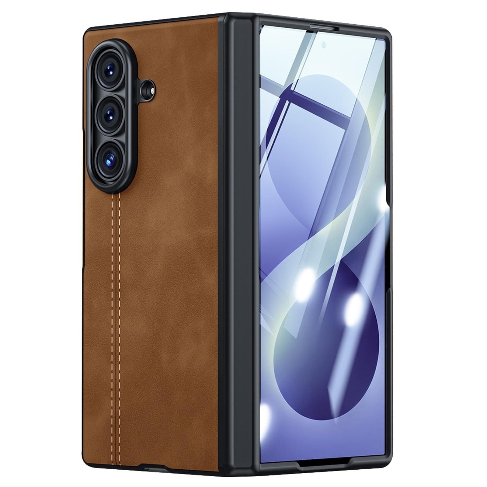 Funda para Samsung Galaxy Z Fold 8 Ultra, Cuero Guscio Rasguño Resistente | With Protector Pantalla Case(Marrón)