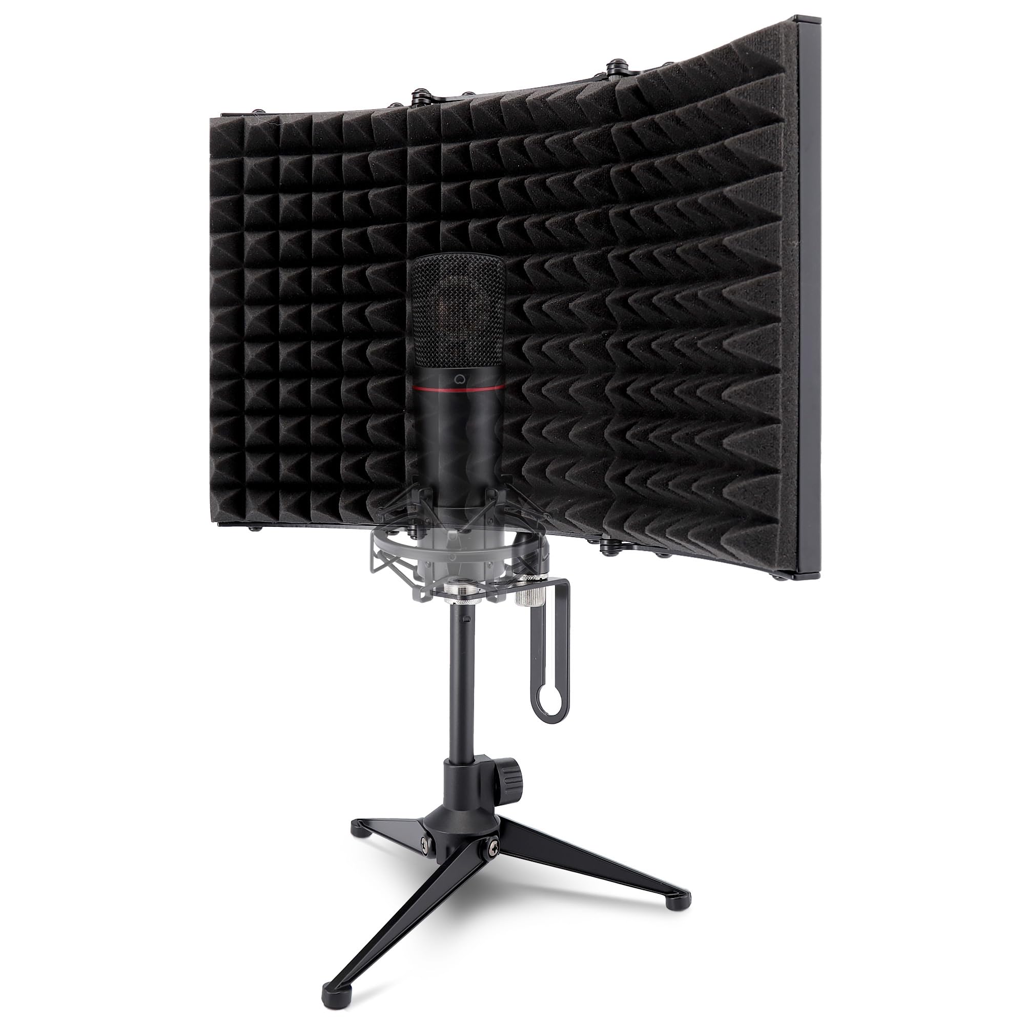 Sound Isolation Recording Booth Shield - 2" Thick Foldable Studio Microphone Dampening Filter Foam Cube, Audio Acoustic Noise Isolator Platform Pads w/Wedgie Padding, Tripod Base Stand-image-21