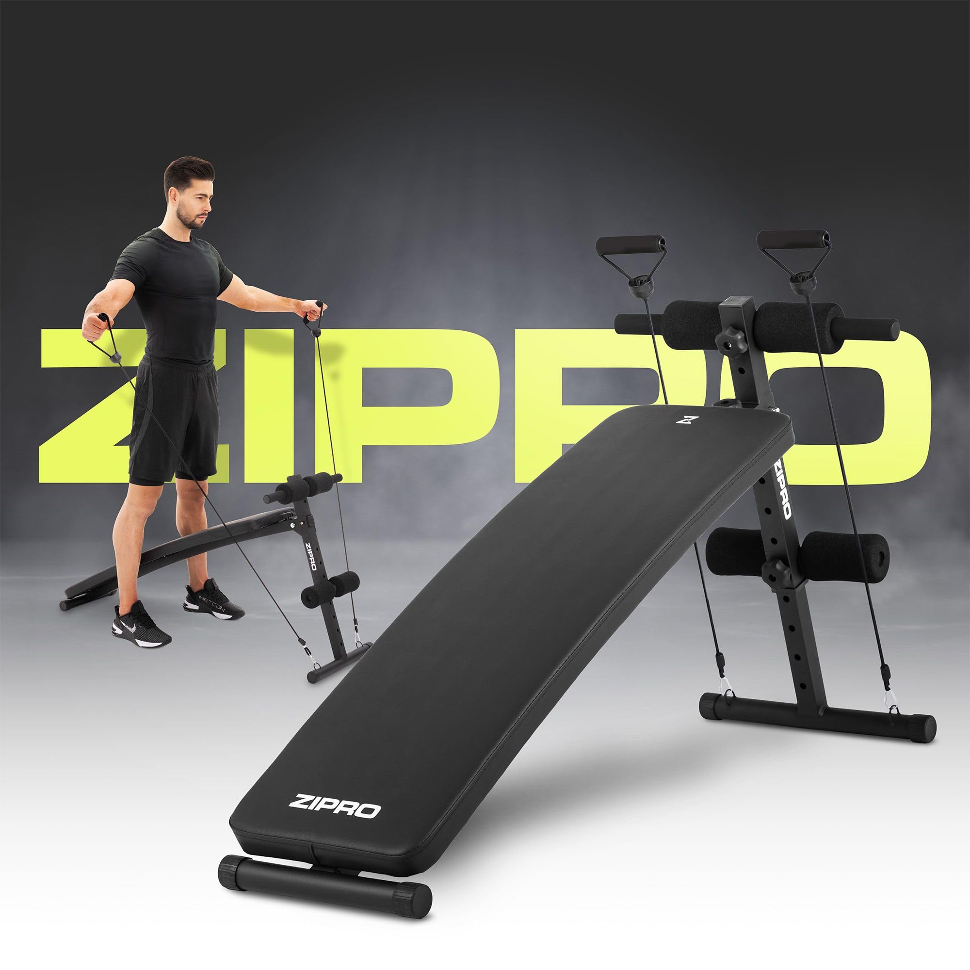 Zipro Sit Up Slant, ławka do fitnessu z 5-stopniową regulacją oparcia, ławka treningowa z 2 linami, obciążenie 200 kg, regulacja kąta 20-30 stopni