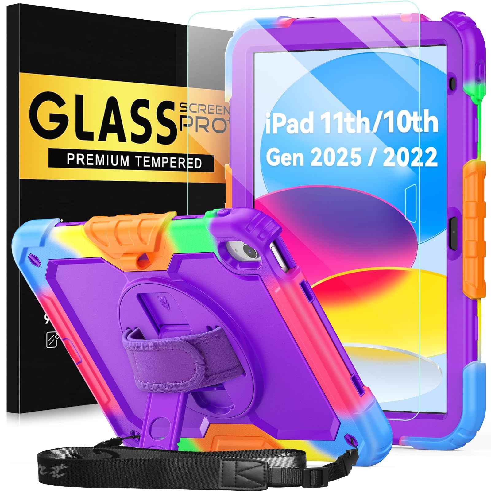 BLOSOMEET Case for iPad 9th/8th/7th Generation 2021/2020/2019 10.2 Inch with Tempered Glass Screen Protector & Pencil Holder,Protective Kids iPad 10.2 Case Cover w/Stand Hand Shoulder Strap,Black — Amazon image 17