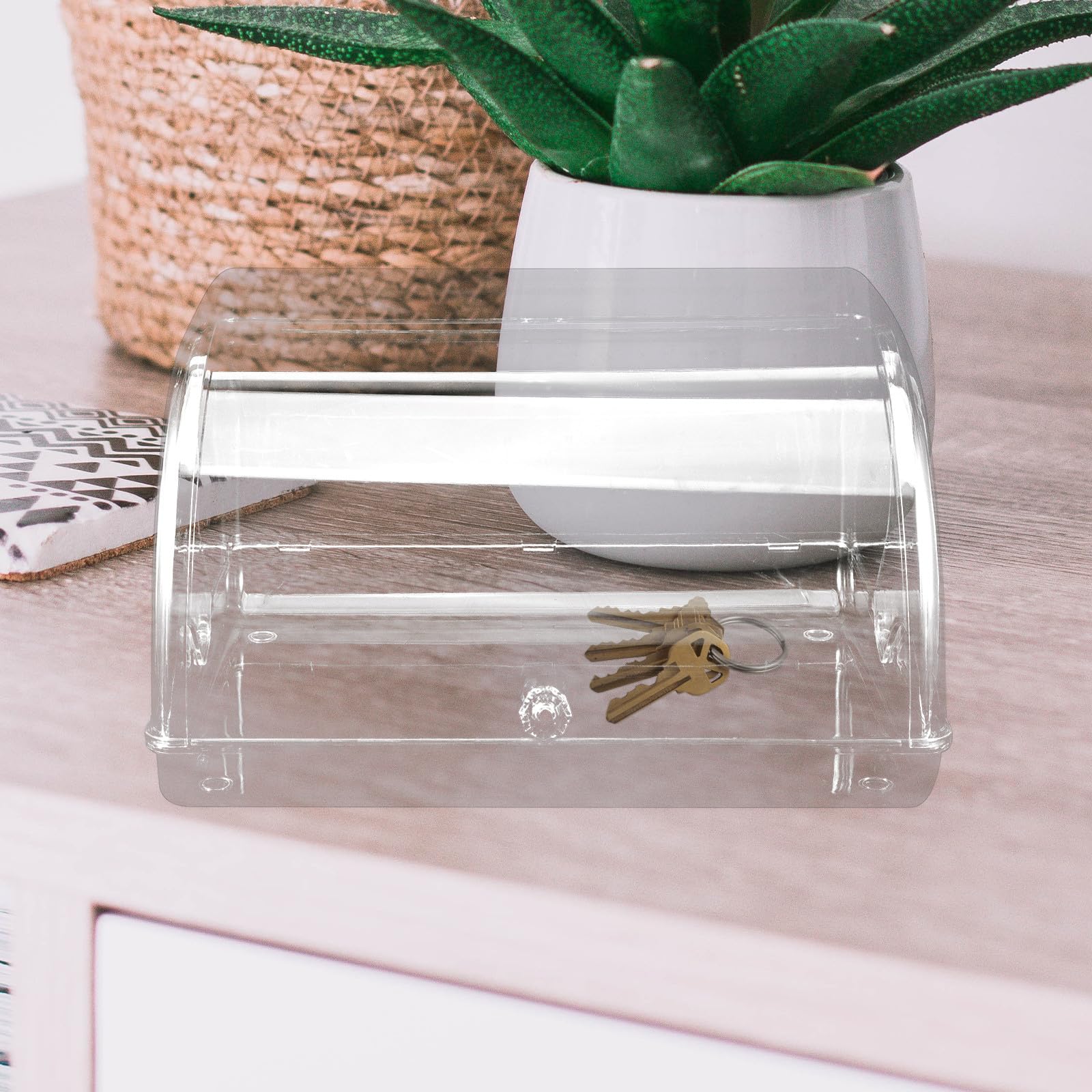 Milisten Transparente Aufbewahrungsbox mit Klappdeckel Schlüsselbehälter für Eingangsbereich Kunststoffbox für Kleinigkeiten Am Couchtisch