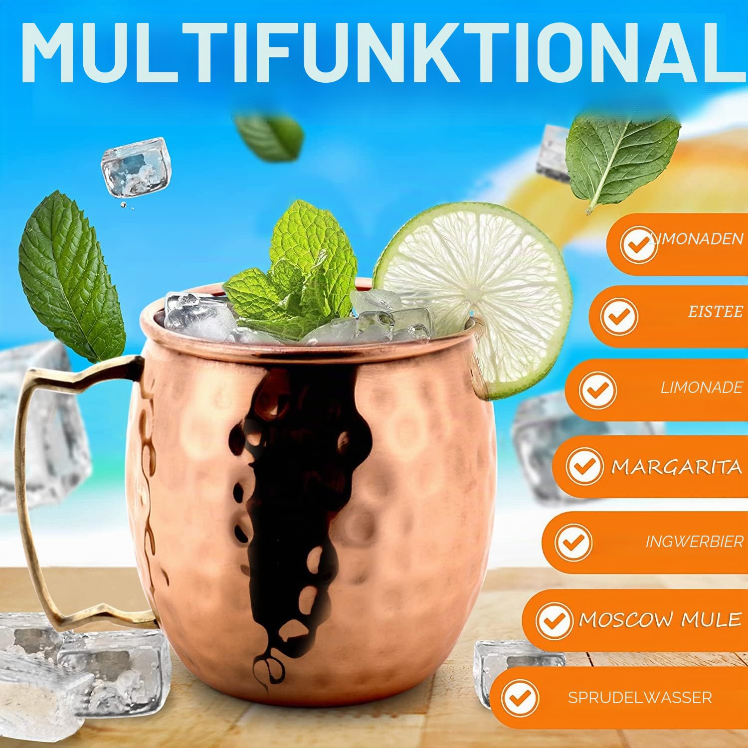 Zap Impex Moscow Mule Kupferbecher – Set mit 6 – 100% handgefertigte Becher aus reinem massivem Kupfer in Lebensmittelqualität – 16 oz hochwertiges Cocktail-Kupferglas
