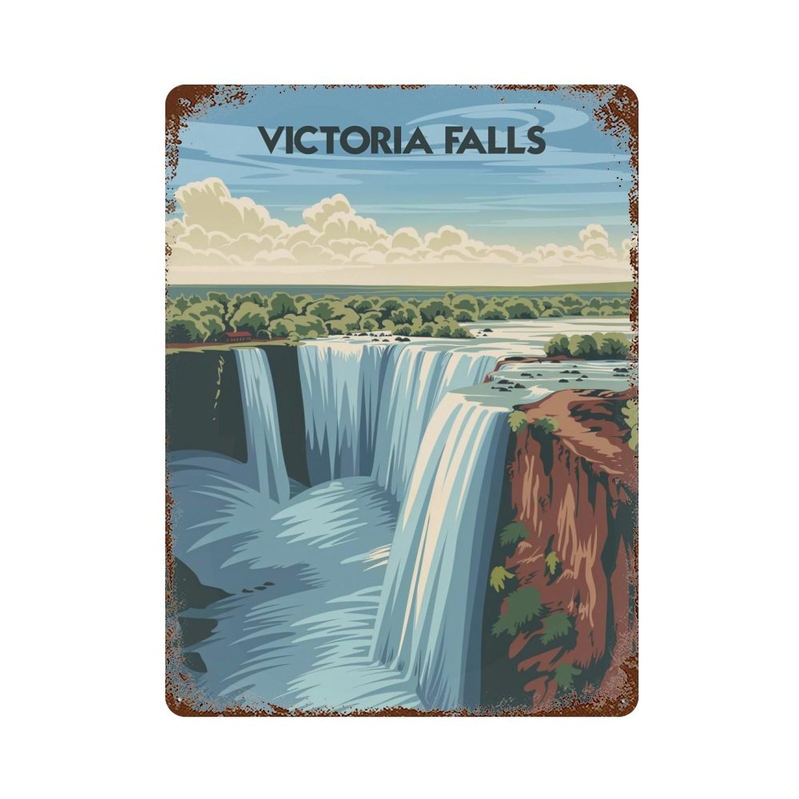 Majestic Victoria Falls Rusty Metal Tin Sign 15.7"x11.8", Farmhouse Wall Decor for Farmhouse, Kitchen And Entryway Decor