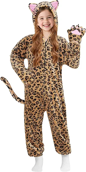 Halloween Costume for Girls - Cheetah Cat Costume for Kids Leopard Costumes Animal Onesie Pajamas for Girl Ages 4-12 Year Old