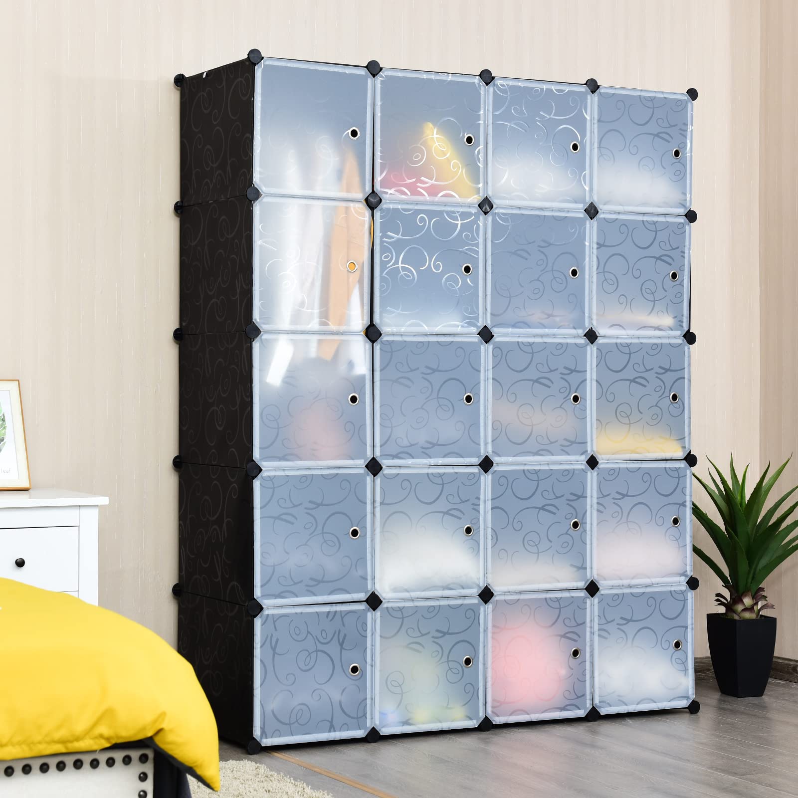 COSTWAY 20 Würfel Steckregal, DIY Würfelregal stapelbar aus Kunststoff, Regalsystem Stufenregal Modular mit Kippsicherung für Schlafzimmer, Wohnzimmer
