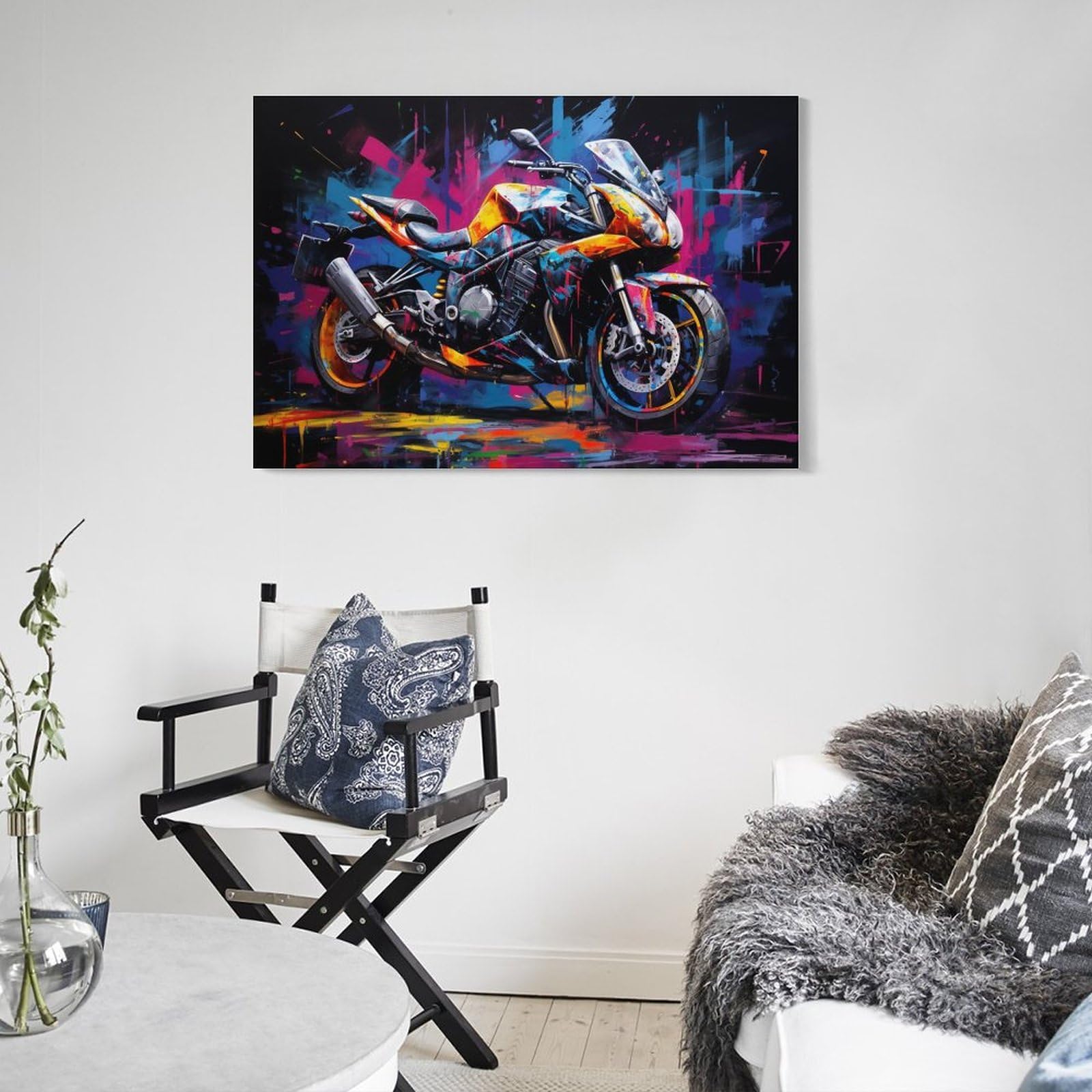 FOCCAR Hermosos carteles de lona impresos de motocicleta, retro, genial, magnífico, decoración de pared de motocicleta para salas de estar, dormitorio, arte de pared