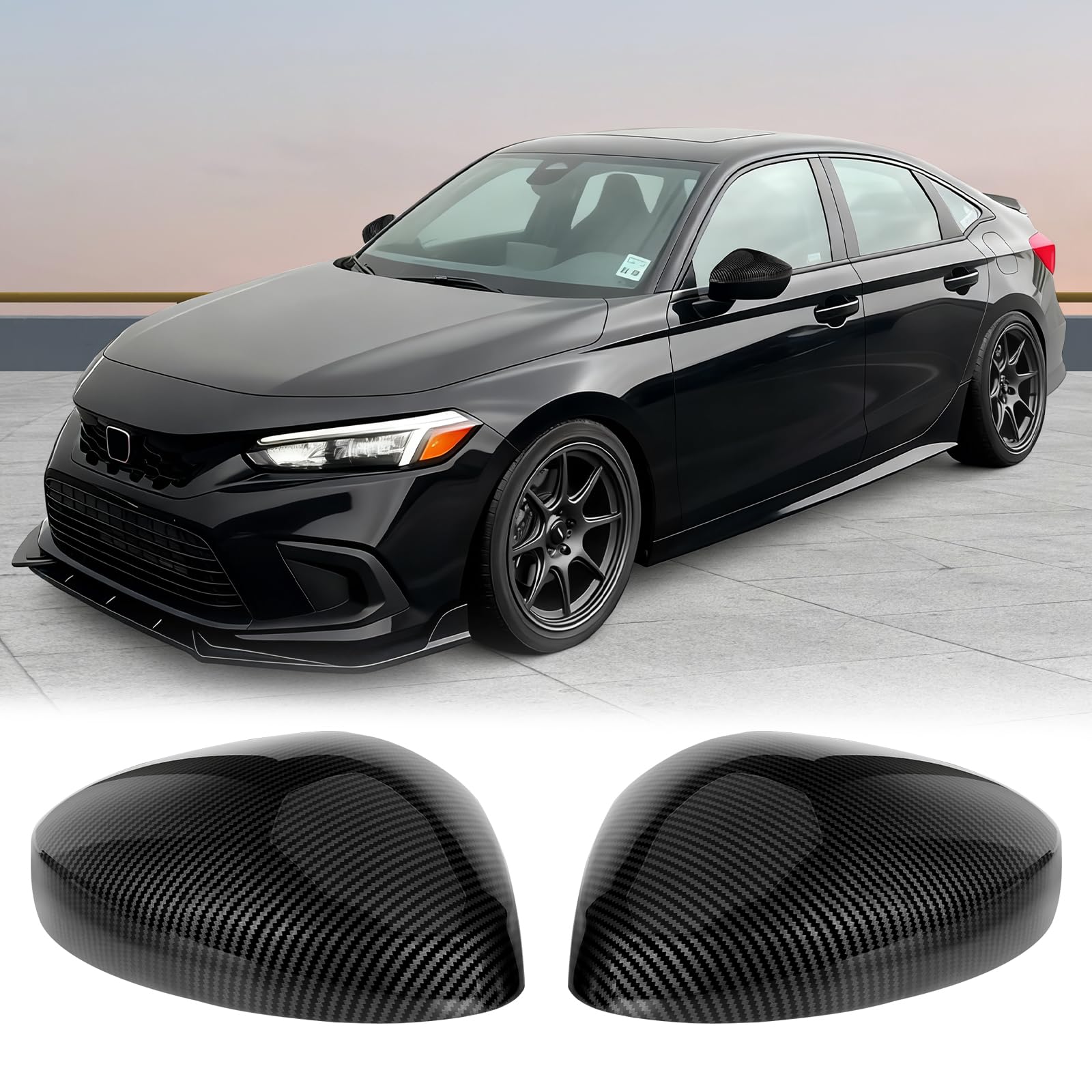 Photo 1 of 1 Pair Carbon Fiber Side Mirror Covers Cap Housing Compatible with 2022-2025 11th gen Honda Civic LX EX EX-L Sport Si Sedan Hatchback without Turn Signal Model