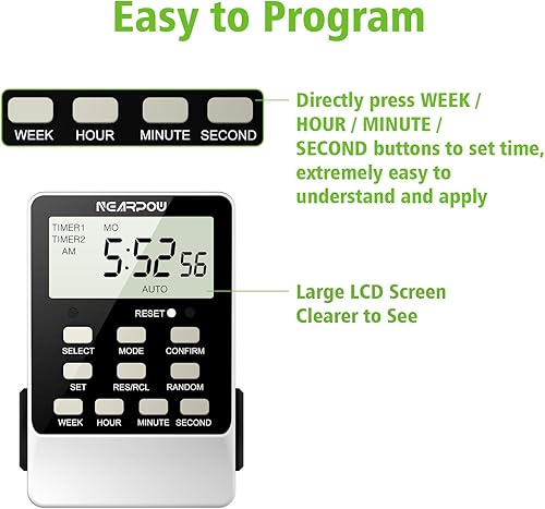 Miniatura 4 de NEARPOW Temporizador de salida, temporizador programable multifuncional con cuenta regresiva y ciclo corto infinito, 18 o 19 programas de