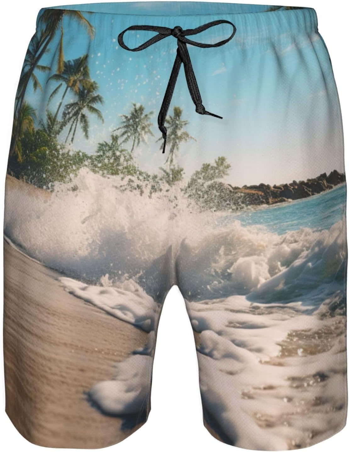 Mens Rumbling Ocean Palm Trees Print Beach Shorts,Casual Summer Shorts for Men,Quick Dry Polyester