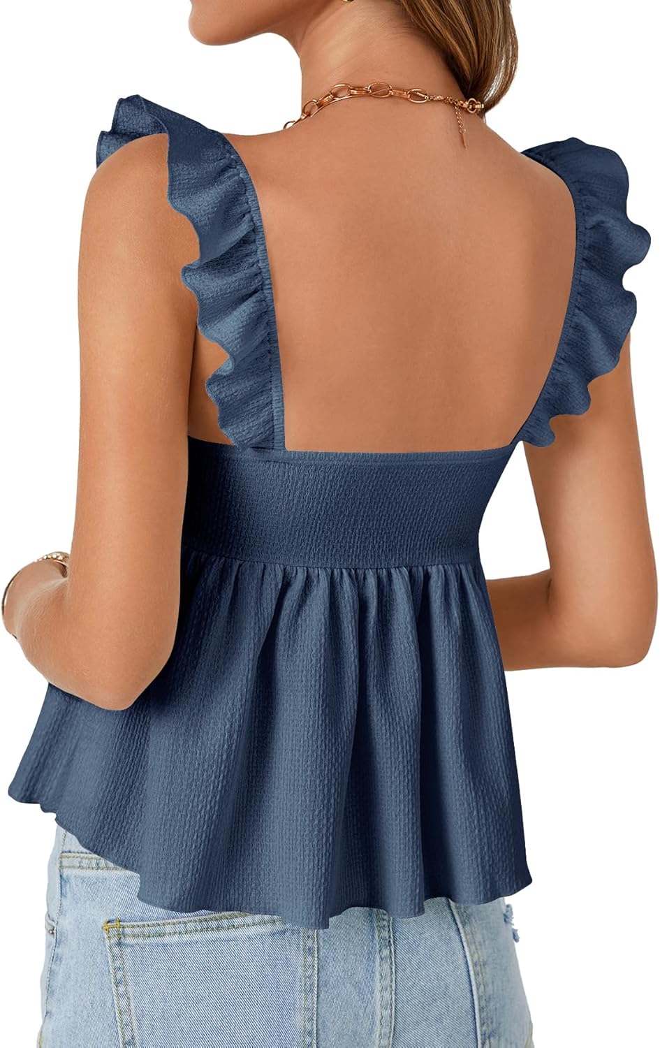 Midnight sky Women's Peplum Tops Summer Tank Camisole Tops Dressy Casual Ruffle Strap Sleeveless Babydoll Tank Top.  Size small