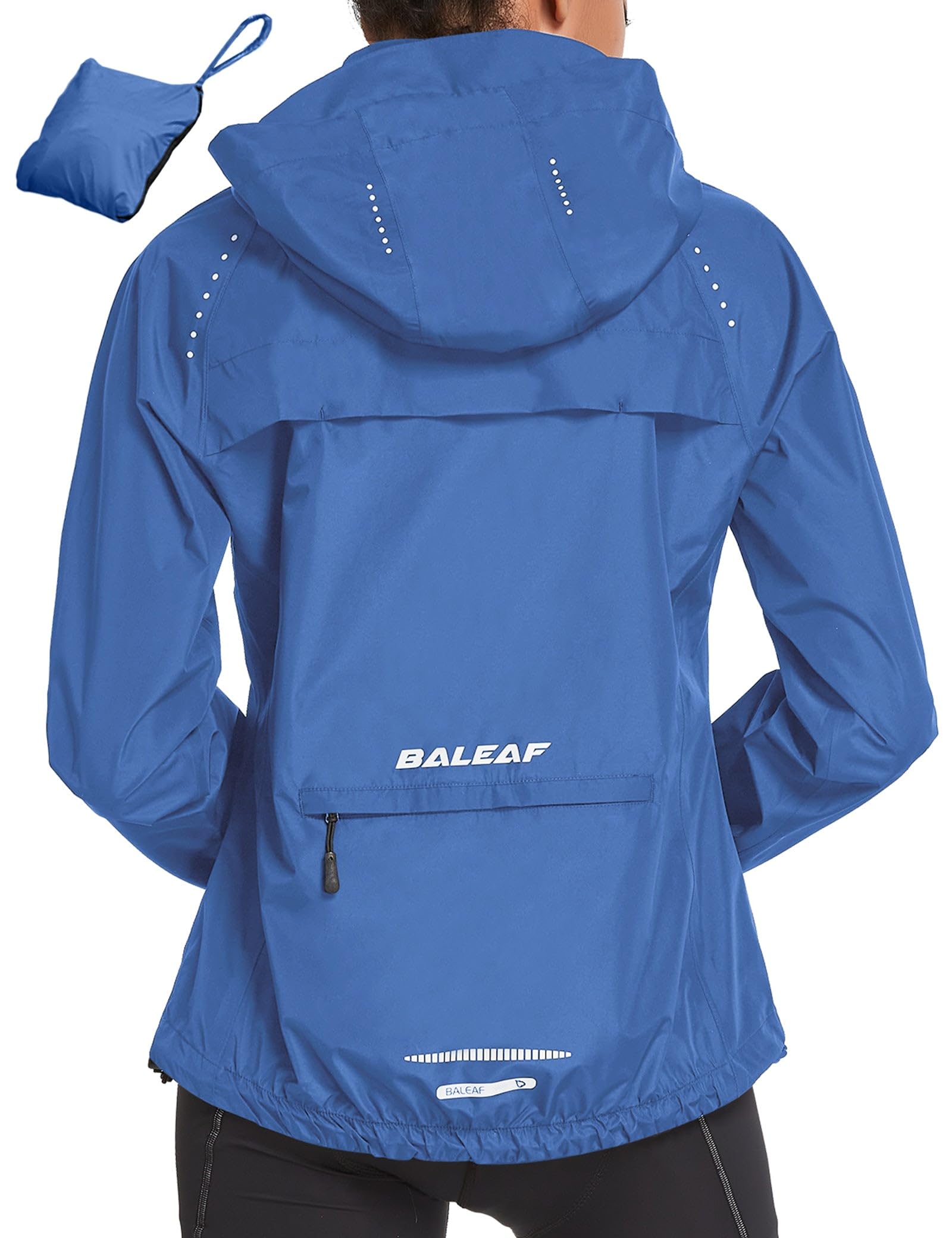 baleafWomen's Rain Jackets Waterproof Windbreaker Packable Running Lightweight Cycling Jacket Reflective Hooded
