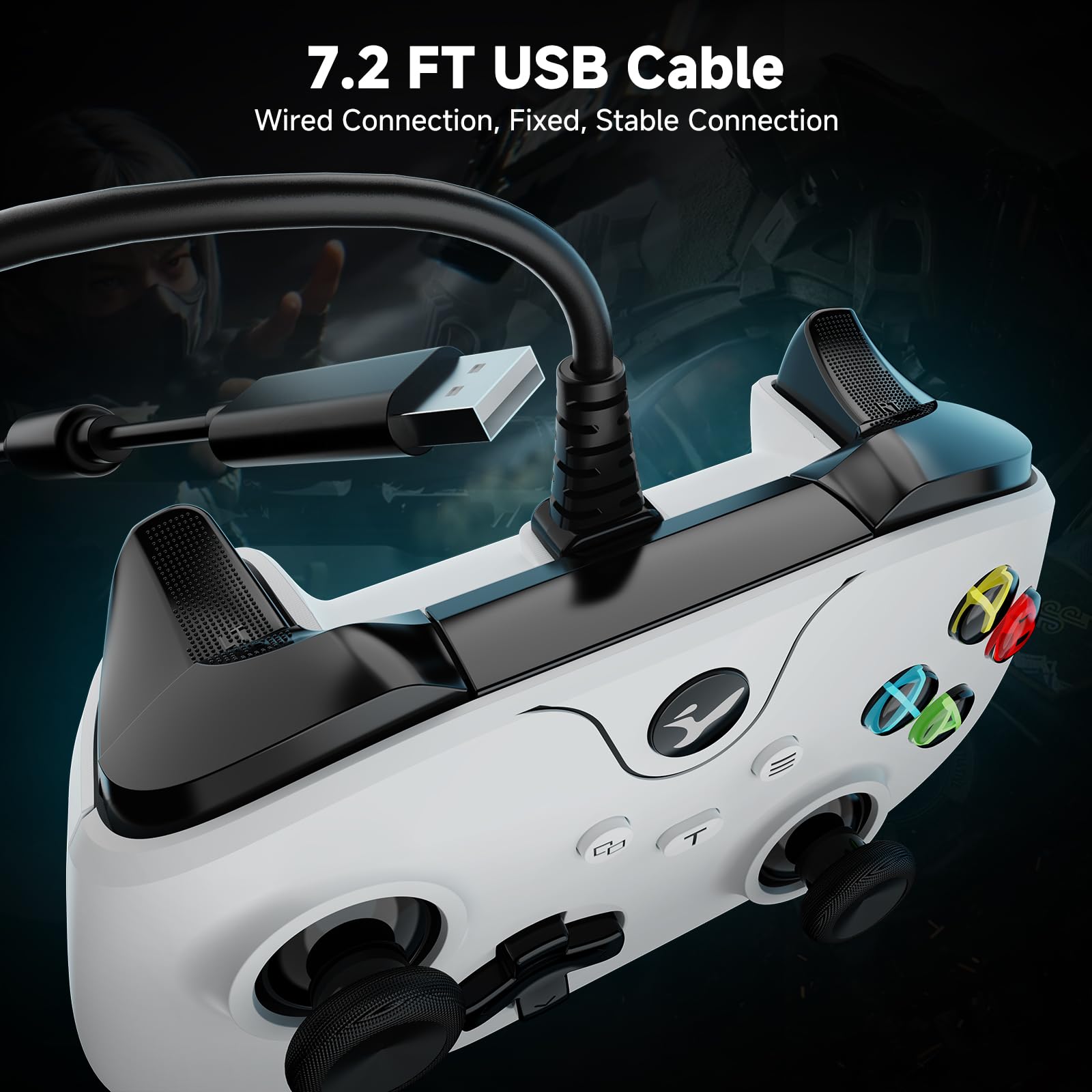 YCCTEAM Wired Controller for Xbox One, Wired Xbox one USB Gamepad Controller Compatible with Xbox One/S/X/PC Windows 10/11 with 3.5mm Headset Audio Jack(White) — view 4