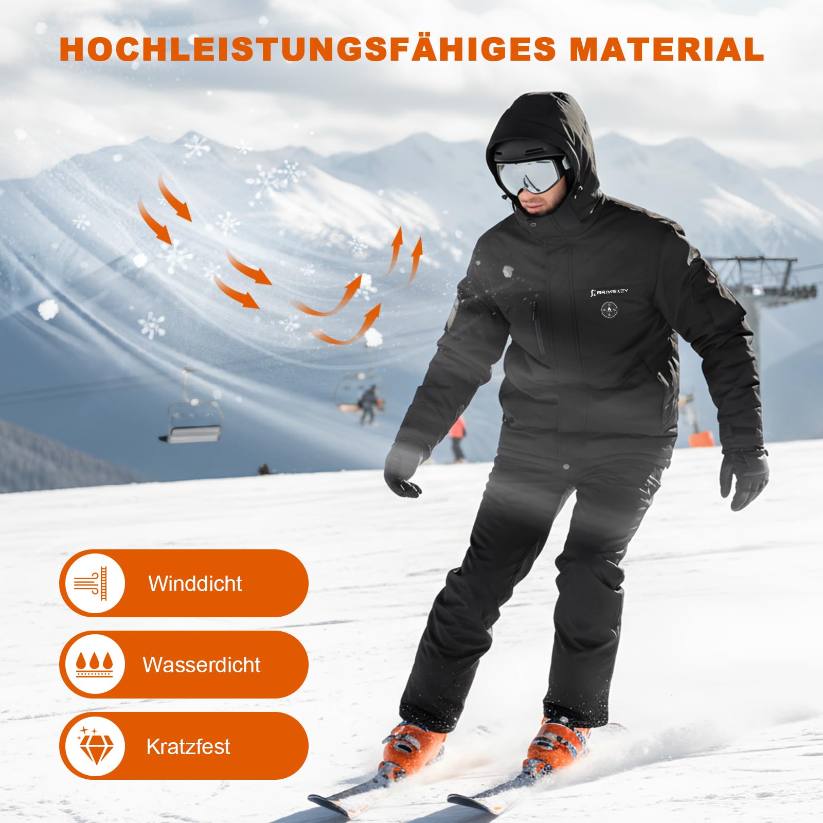 Beheizte Jacke Herren mit Fleecefutter, 20000mAh 7.4V Akku, 6 Heizzonen, 3 Temperaturstufen, Wasserdichte Winddichte Winterjacke