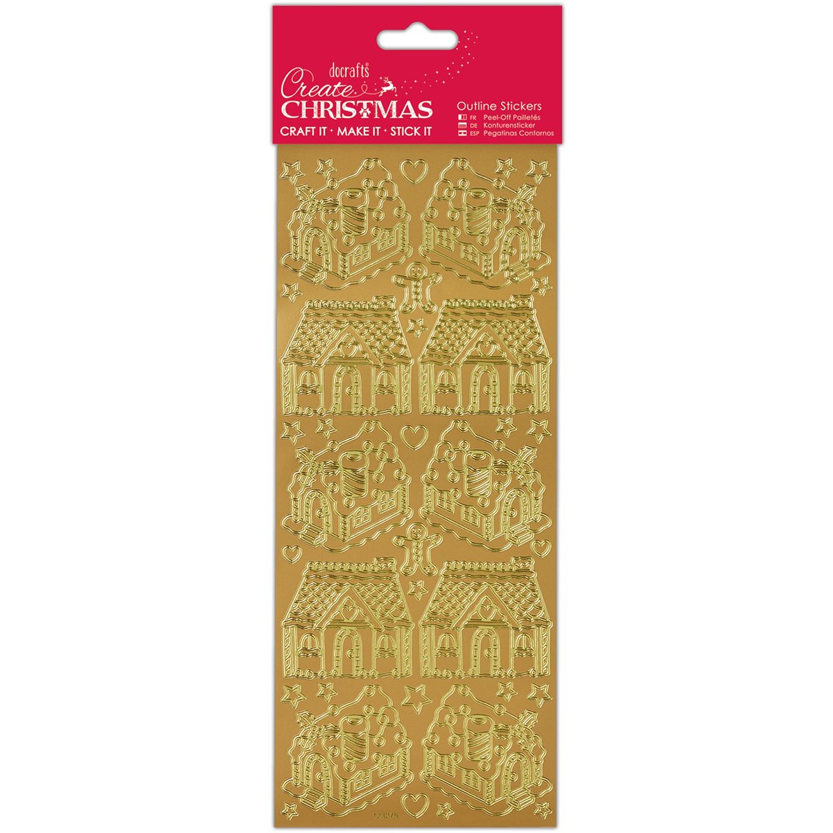Create Christmas Outline Stickers Gingerbread Houses, Gold, Single Sheet, Christmas Stickers for Kids and Adults, Ideal Labels for Card Making, Craft Projects and Scrapbook Stickers