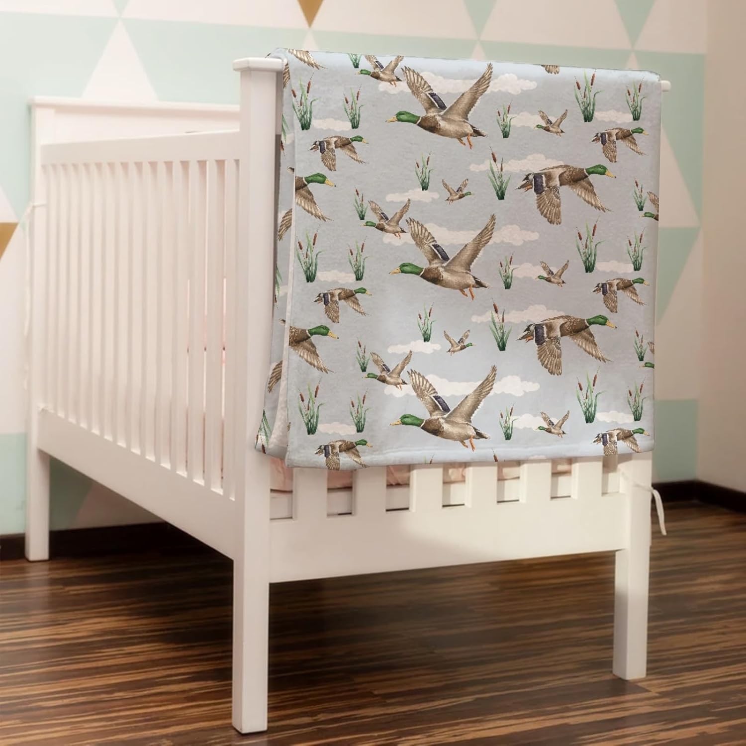 HawSkgFub Duck Hunting Mallard Hunter Baby Blankets Boy Girl Shower Gift, Wild Animal Reed Flannel Fleece Nursery Bed Receiving Swaddle, Soft Lightweight Newborn Infant Toddler Kids Crib Bedding 50x60