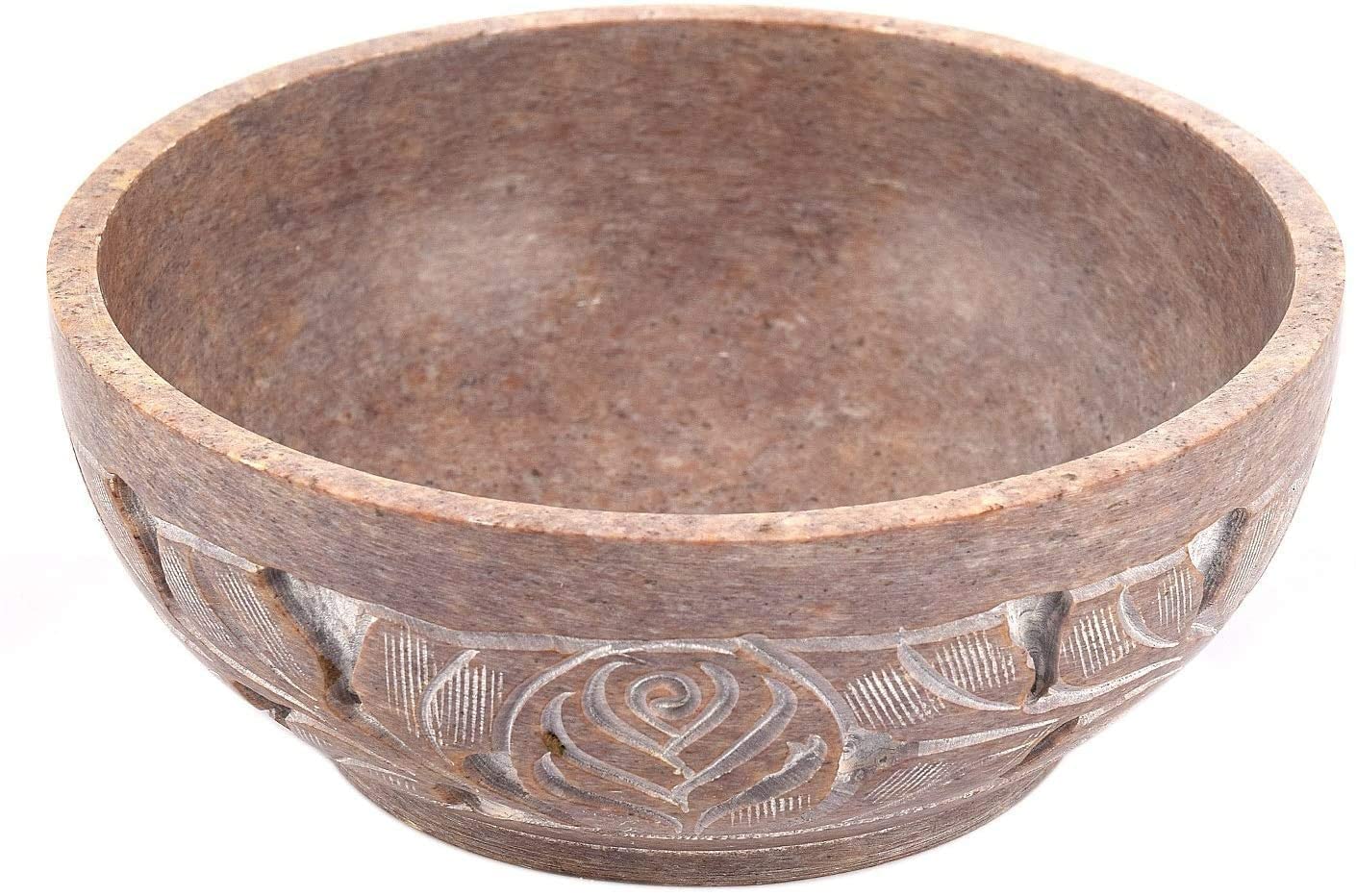 Bol en Stéatite Sculpté à la Main 12,7 cm – Coupelle de Fumigation et Purification pour Sauge, Encens et Rituels, Motif Floral