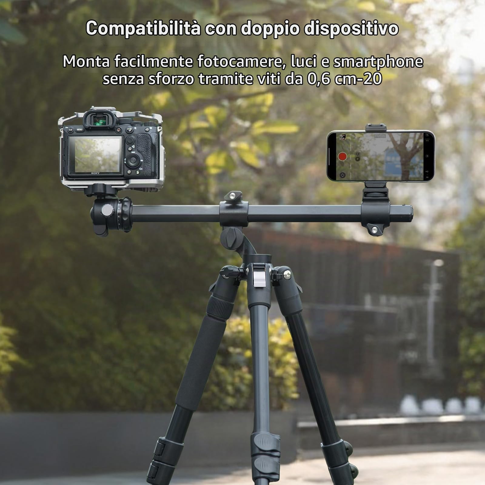 SmallRig CT25 - Treppiede orizzontale da 164 cm per iPhone e fotocamera, con supporto per telefono e borsa per il trasporto, 10 kg di carico massimo in alluminio leggero, treppiede per fotocamera per
