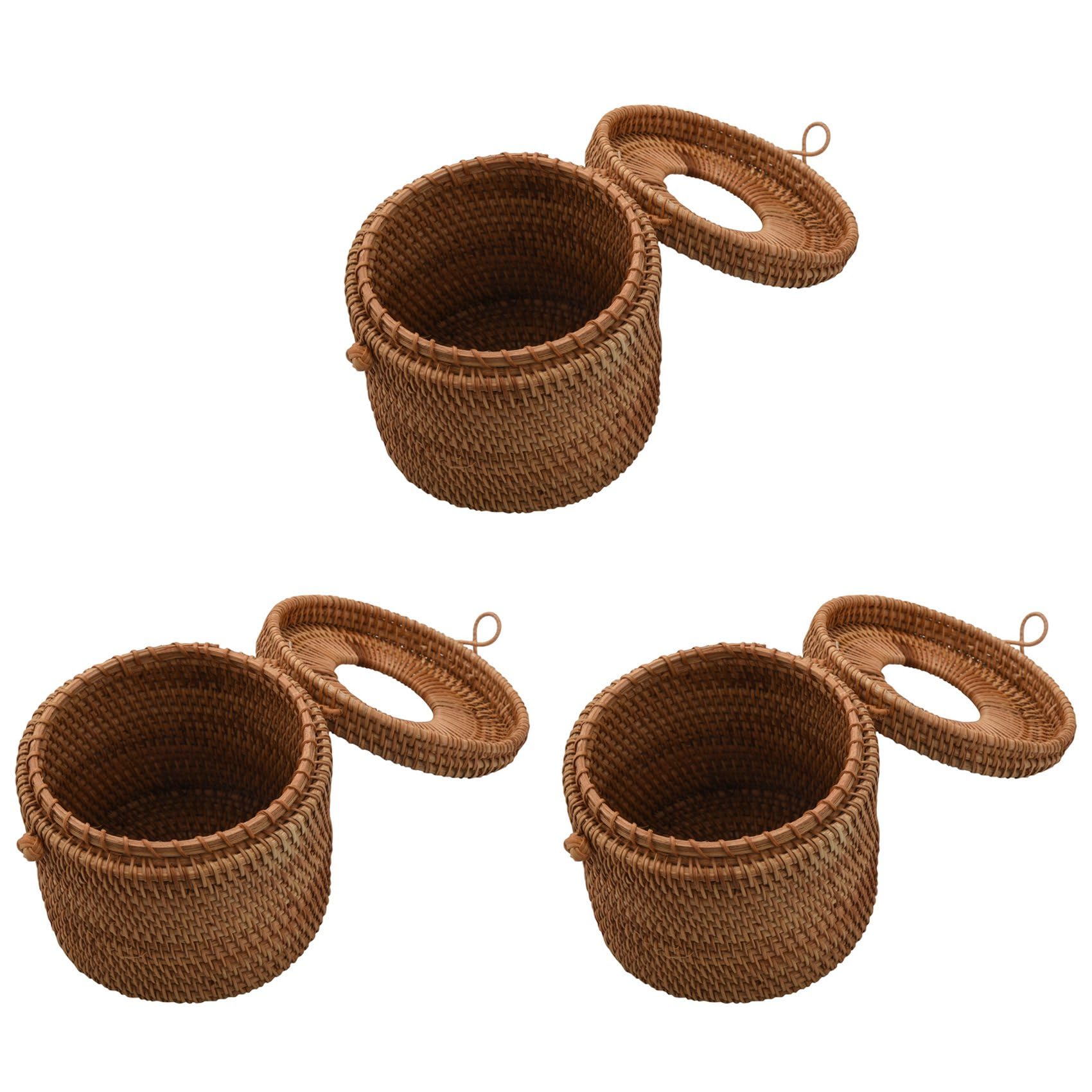 Hndhbfgrt 3X Round Rattan Tissue Box Vine Roll Holder Toilet Paper Cover Dispenser for Barthroom,Home,Hotel and