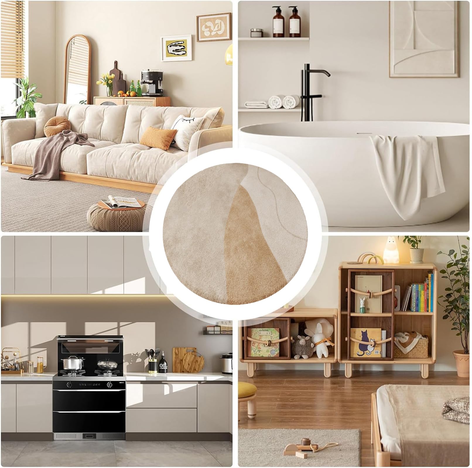 Tappeto da bagno rotondo e soffice, in cotone, antiscivolo, tradizionale, per soggiorno, camera da letto, sedia, divano, tappetino morbido per pavimento, diametro 160 cm