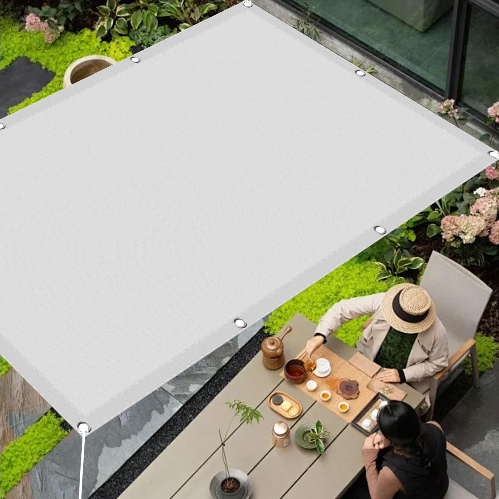 Voile D'Ombrage Rectangulaire 4X4X5.65M Respirant Toile Ombrage Une