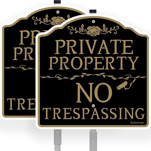 No Trespassing Private Property Sign (2Pack), 12" x 12" x 0.04" Aluminum Sign &35.5" Metal Stakes Included, Resistant to Harsh Weather, No Fading and Easy to Install.