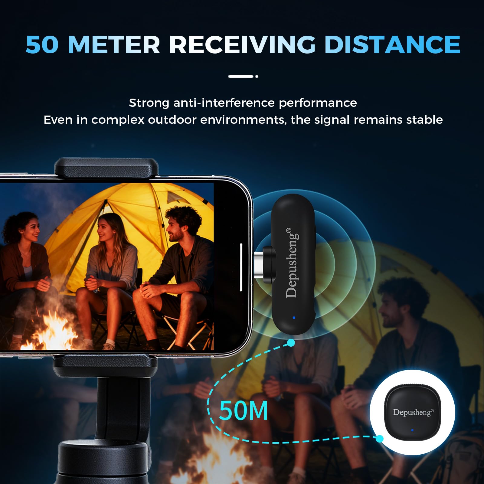 Depusheng V2 Lot de 2 microphones Lavalier sans fil pour iPhone, iPad et Android avec étui de charge, 8 heures d'autonomie, microphone à clipser pour enregistrement vidéo, vlogging, YouTube