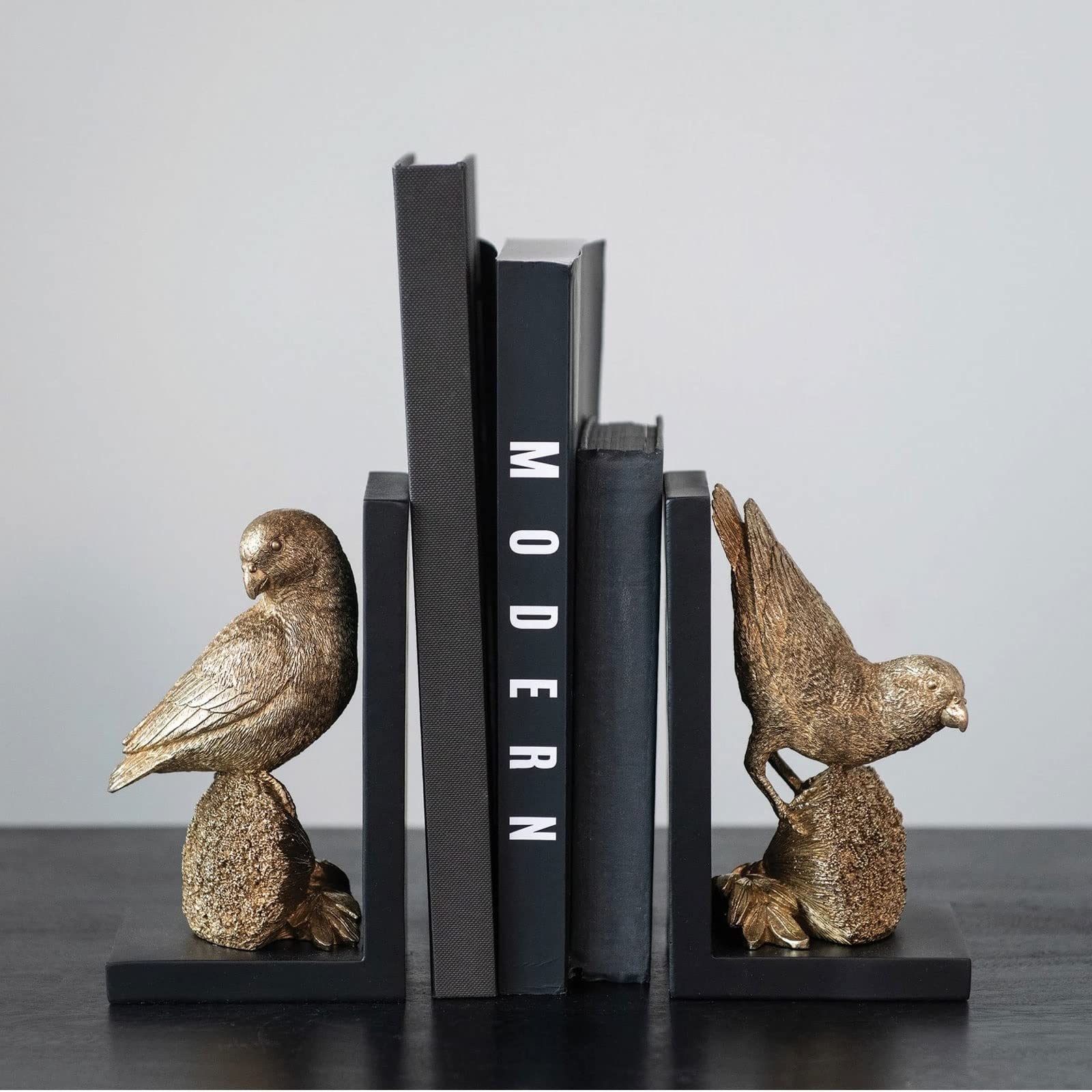 2 Pièces Serre-Livres En Pierre De Marbre Gris Et Doré - Support Décoratif Pour Livres Lourds Et Bureau