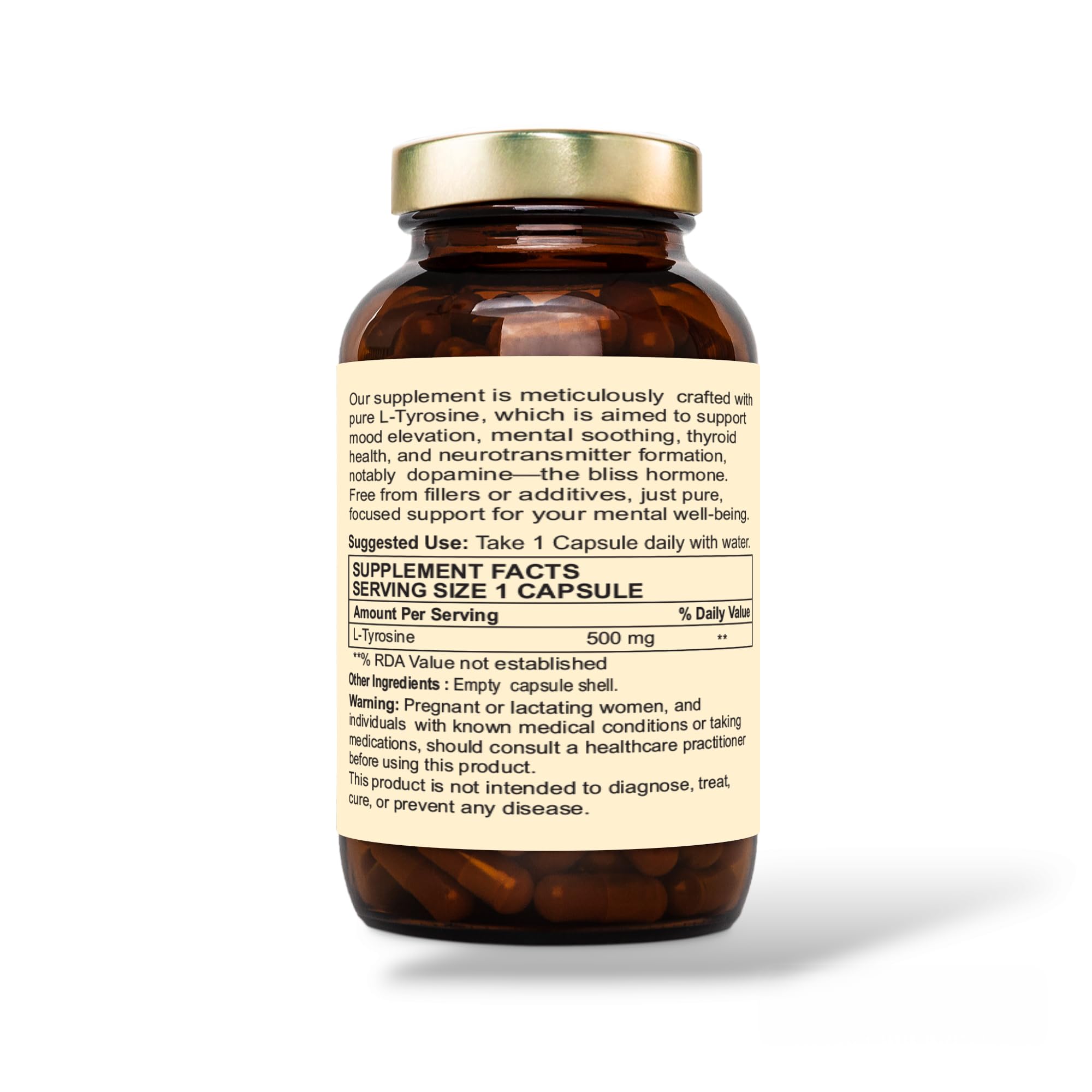 NutraLiebe L-Tyrosine 500mg - Free Form Amino Acid, Non-GMO, 90 Capsules - Image 7 thumbnail