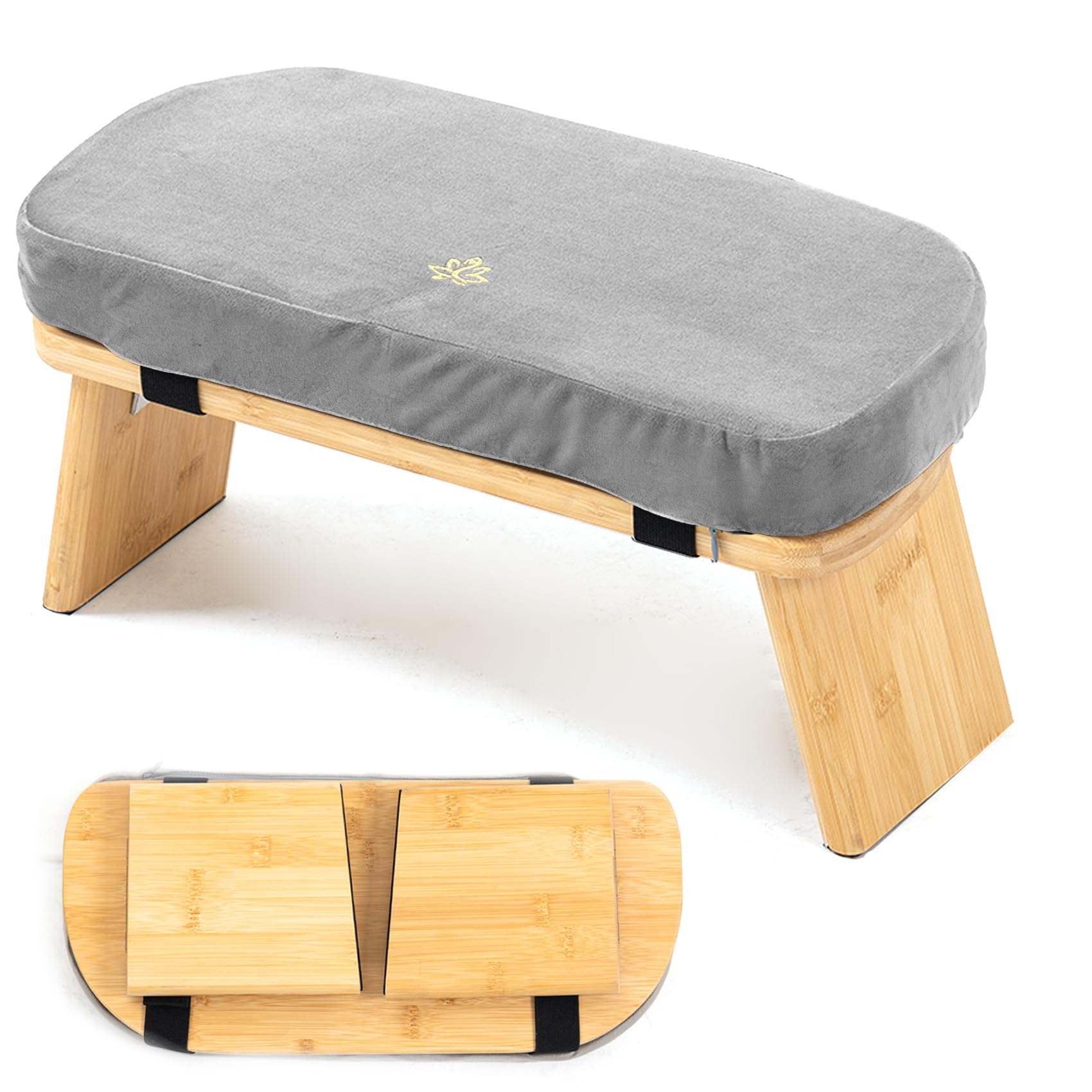 Estleys Meditation Bench, Bamboo Meditation Stool, Folding Kneeling Meditation Bench, Seiza Prayer Bench, Prayer Bench with Meditation Cushion, Kneeling Stool(Grey)
