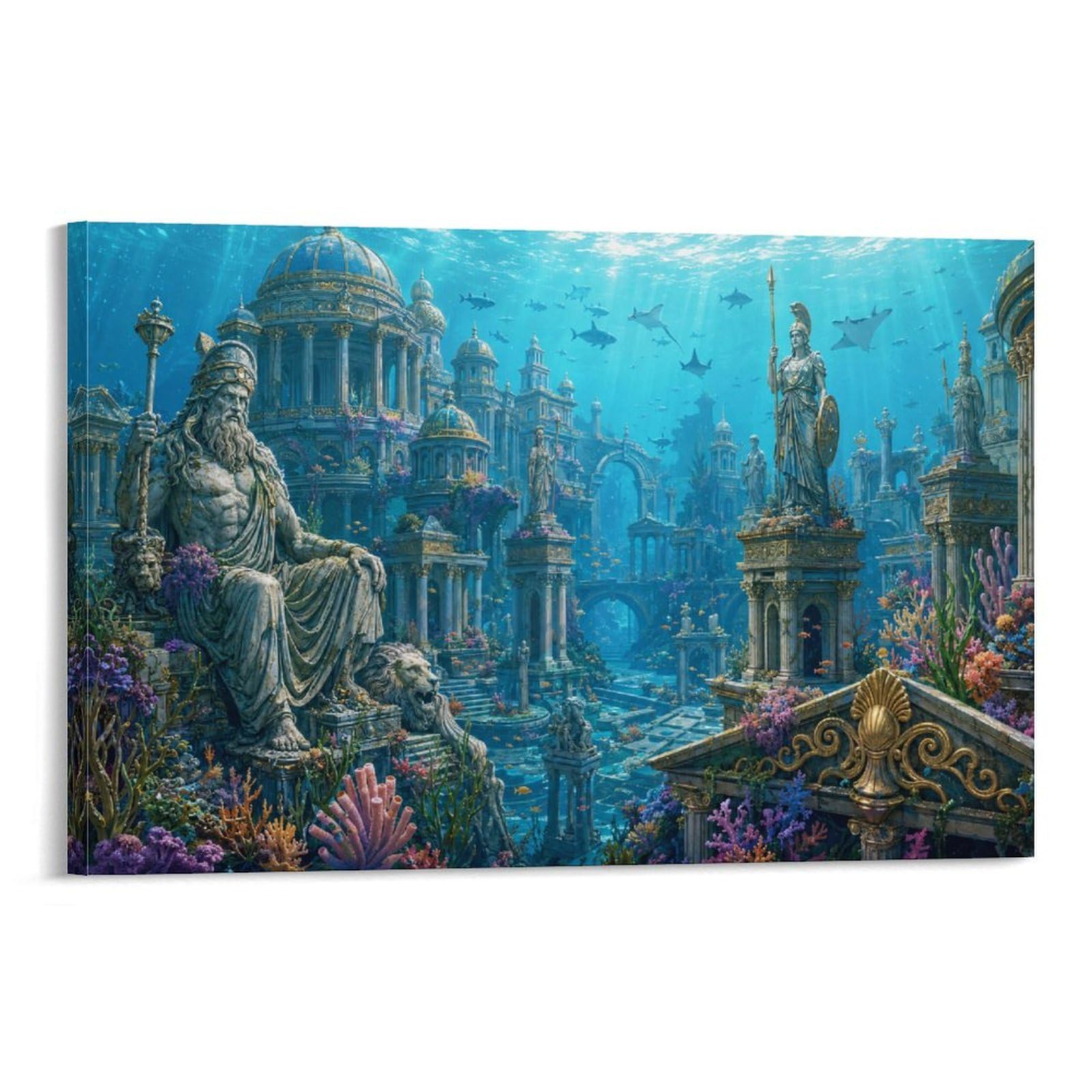 GPMNBCXZK Atlantis Underwater Kingdom Canvas Prints Aesthetic Poster Modern HD Wall Art Decor for Home, Dining Room, Bedroom, Living Room Decorations, Gift 20x30inch(50x75cm)