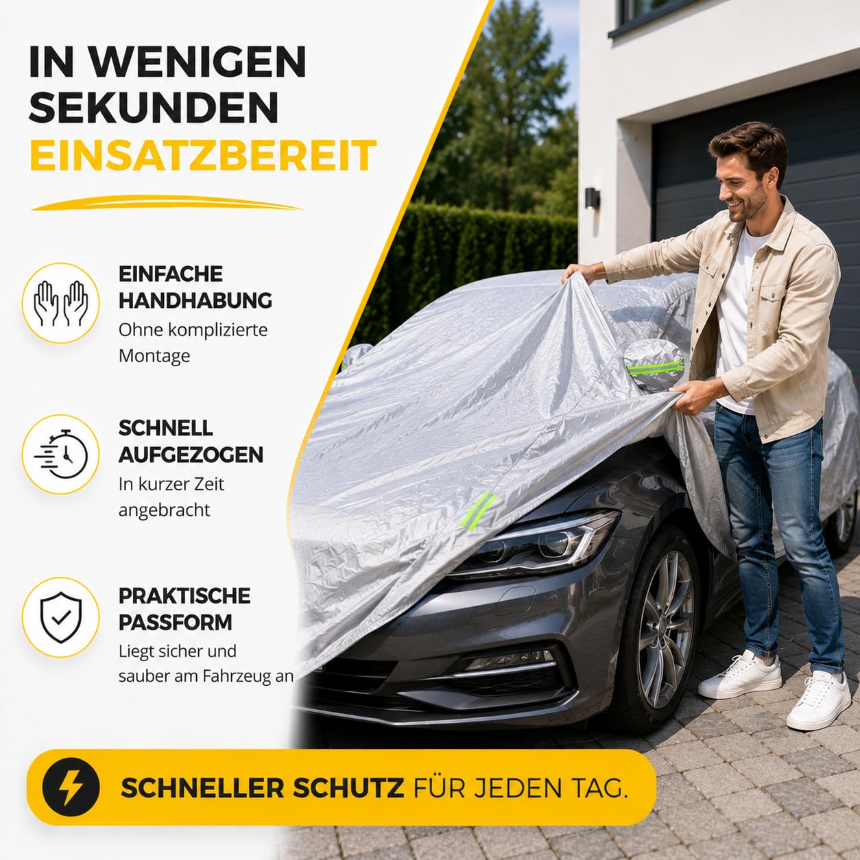 Universale Auto Abdeckung 470 x 180 x 150 cm Vollgarage - Abdeckplane Autoschutzhülle - Autoplane - Indoor & Outdoor - wasserdichte Auto Garage – Car Cover Silber