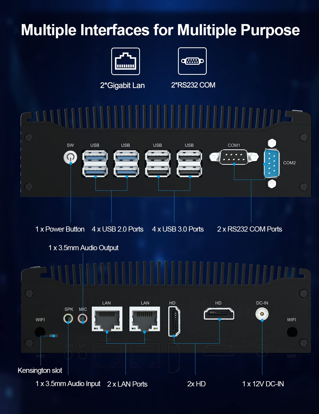 HYSTOU Lüfterloser Industrie Mini PC i5 8260U/8350U, Fanless Mini PC 16GB Ram DDR4 512GB SSD 4K Doppel Display Mini Computer Unterstützt Win 11 Pro