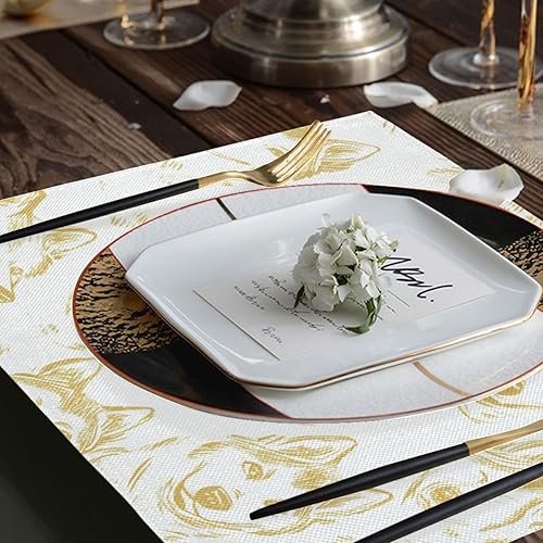 Miniatura 7 de Tapetes de tela con diseño de siluetas de cabeza de perro dorado, lavables, 6 piezas, 12 x 18 individuales, para mesa de comedor, color oro rosa