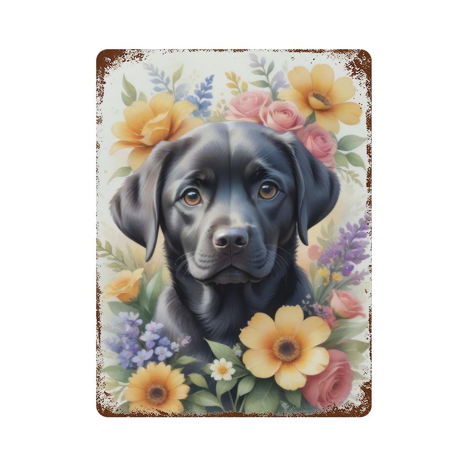 Watercolor Labrador Aged Metal Wall Plaque 15.7"x11.8", for Living Room, Hallway And Home Decor, Shabby Chic Decor