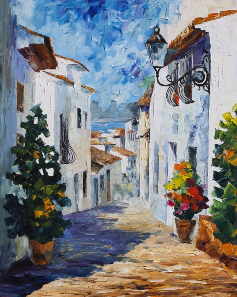 Leonid Afremov Original Image From Painting White Street Print On Artistic Cotton Canvas, Size: 20"X24"